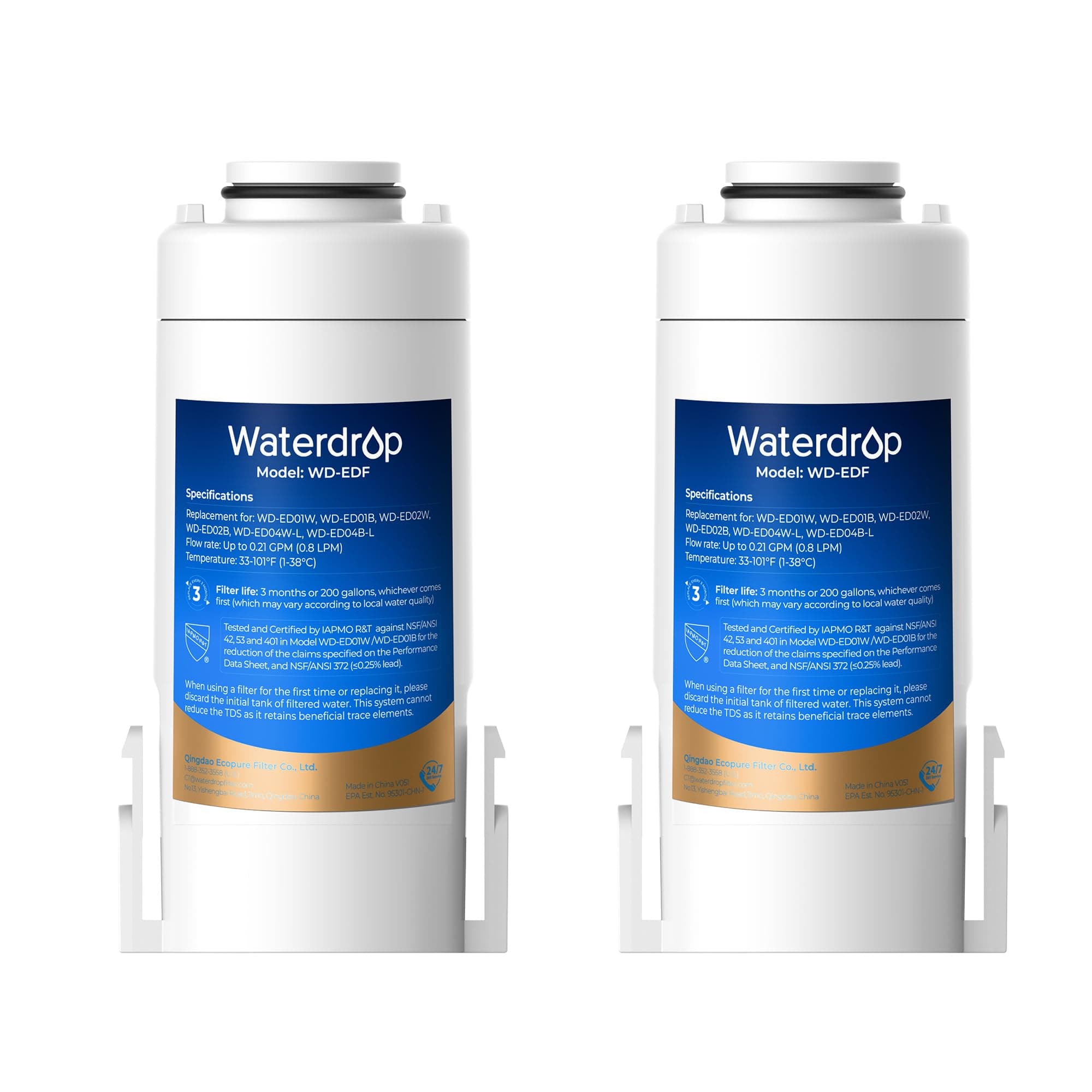 WD-EDF Replacement Filters for Waterdrop Instant Water Filter Jug, WD-ED01, WD-ED02, WD-ED04, Last Up to 3 Months or 757 litres (Pack of 2)