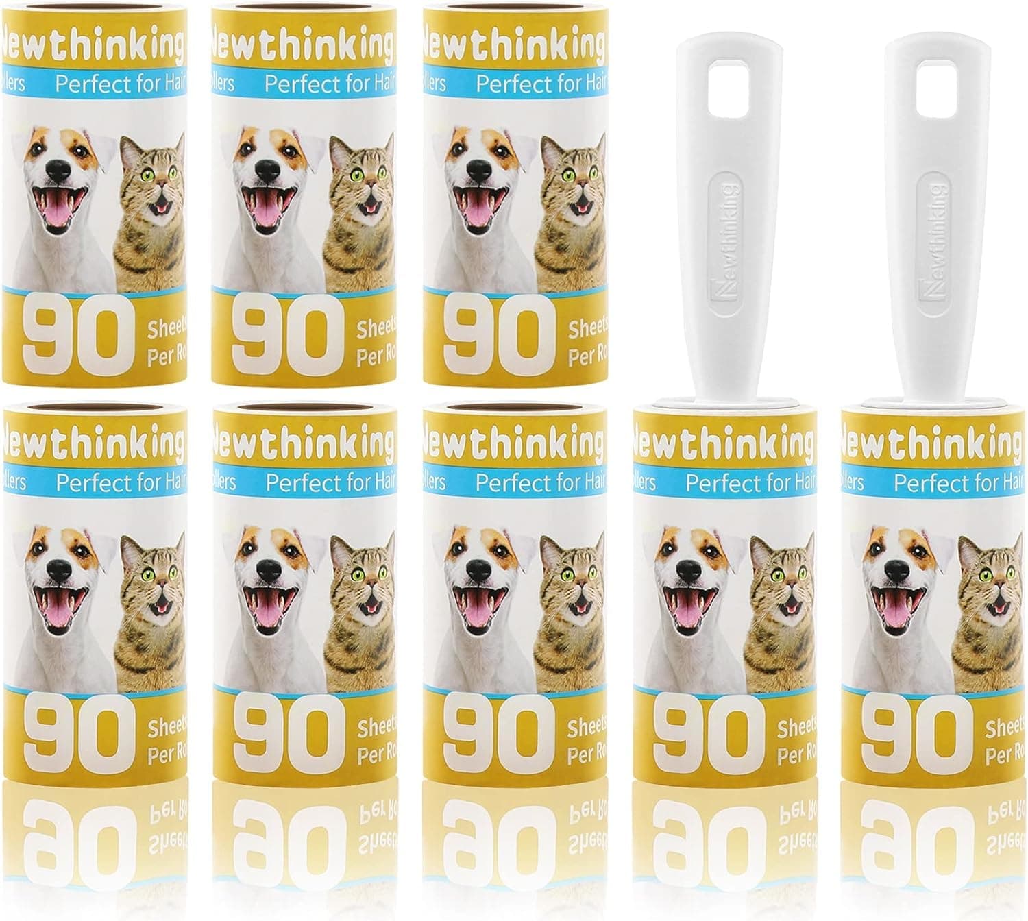 Newthinking Lint Rollers, Lint Roller Pet Hair Remover with 2 Handles, 720 Sheets Extra Sticky Lint Roller Refills for Clothes, Pet Hair and Furniture, 8 Refills(90 Sheets Per)
