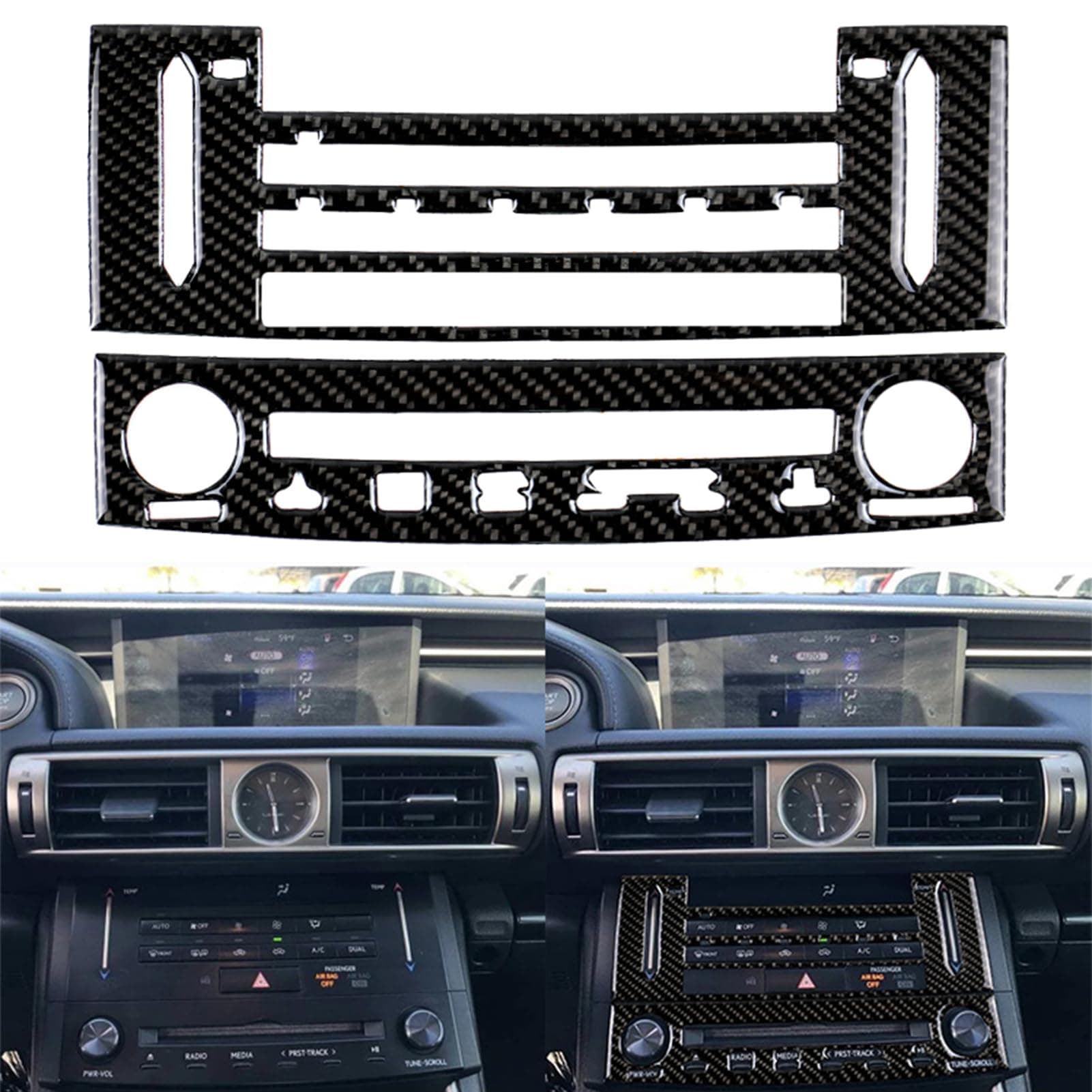 NVCNX Car Dashboard CD Panel Dash Cover Decal Compatible with Lexus IS250 2014 2015 / IS200t 2016 2017 / IS300 2016-2020 / IS350 2014-2020 Carbon Fiber Interior Trim Accessories Black - B