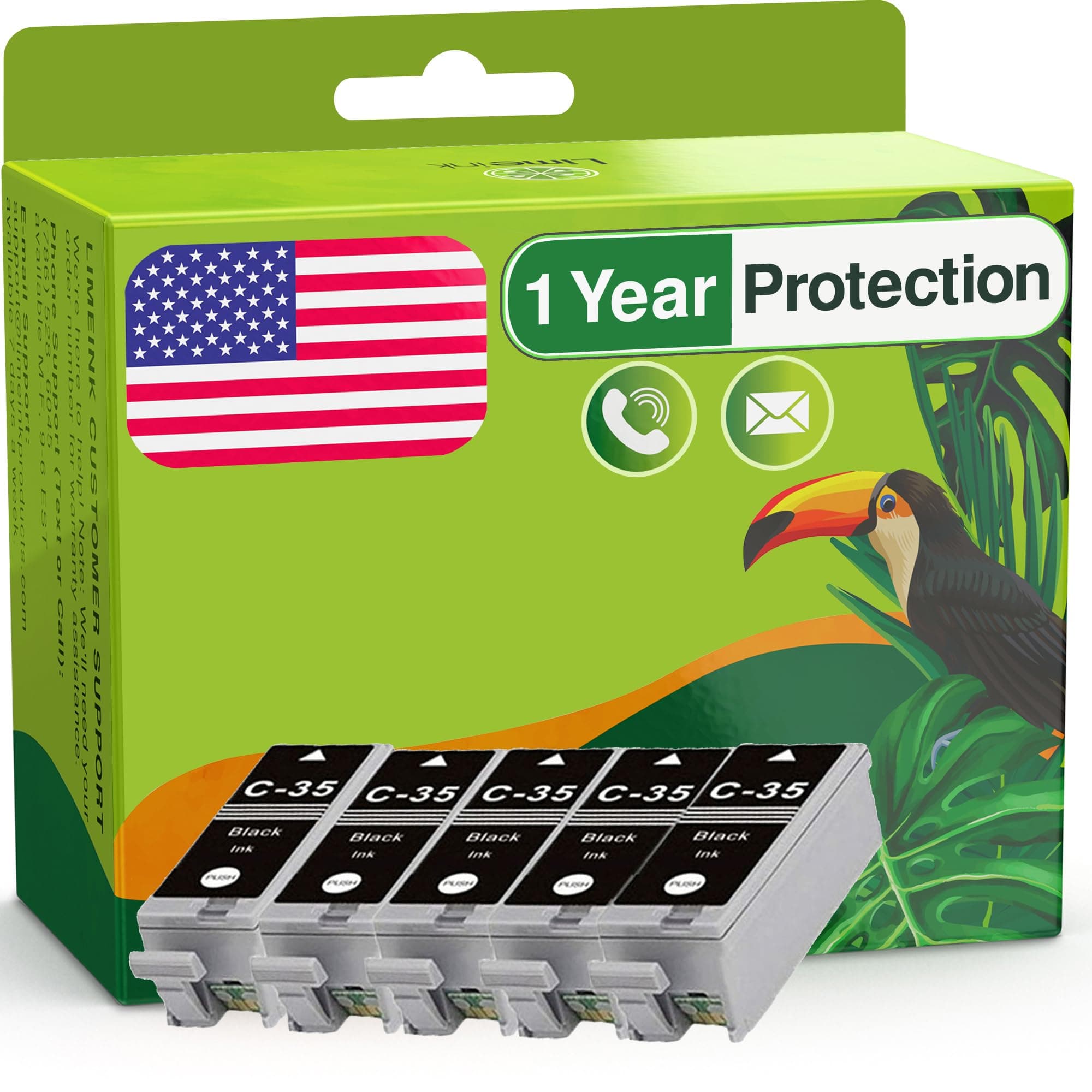 Limeink 5 Pack Black PGI-35 Compatible Ink Cartridges Set Use for PIXMA iP100 PIXMA iP110 Series Printers 1509b002 1511B002