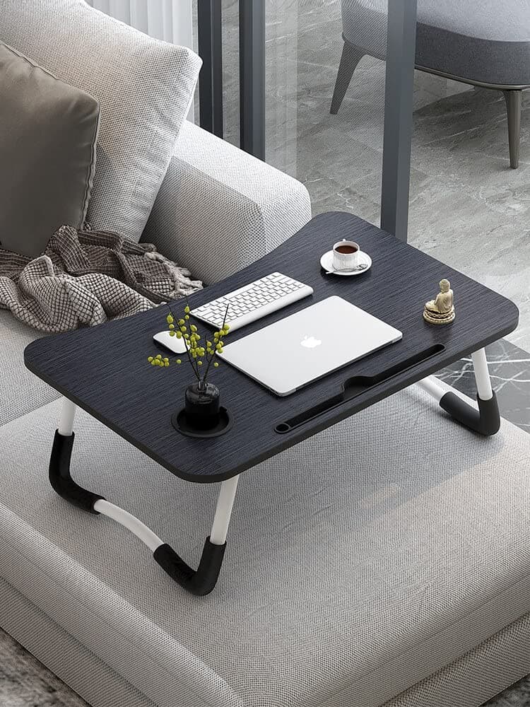 Laptop Desk Folding Bed Table with iPad and Cup Holder Adjustable Lap Tray Notebook - Black