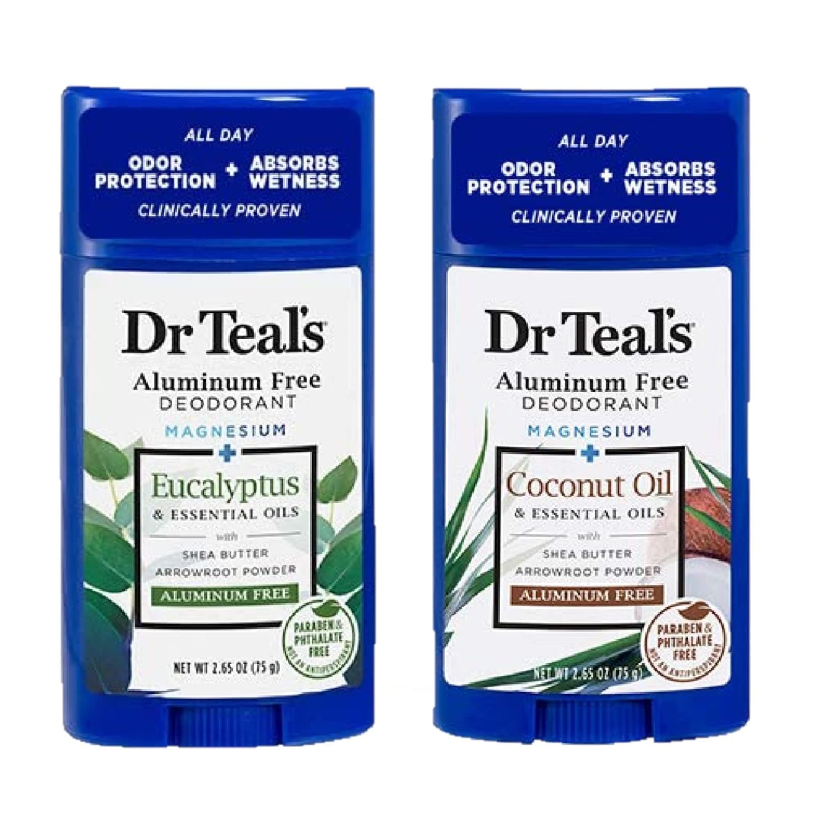 Dr. Teals Deodorant Variety Gift Set (2 Pack, 2.65oz Ea.) - Eucalyptus, & Coconut Oil - Essential Oils, Shea Butter & Magnesium Help Absorb Moisture & Keep Skin Clean & Healthy