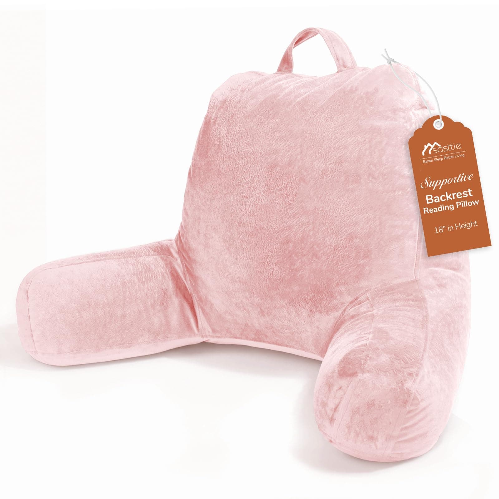 Sasttie Reading Pillow for Bed, Velvet Back Support Pillow for Bed Sitting Up, Back-Rest Sit-Up Support Cushion, College Dorm Essentials for Girls and Boys, Pink
