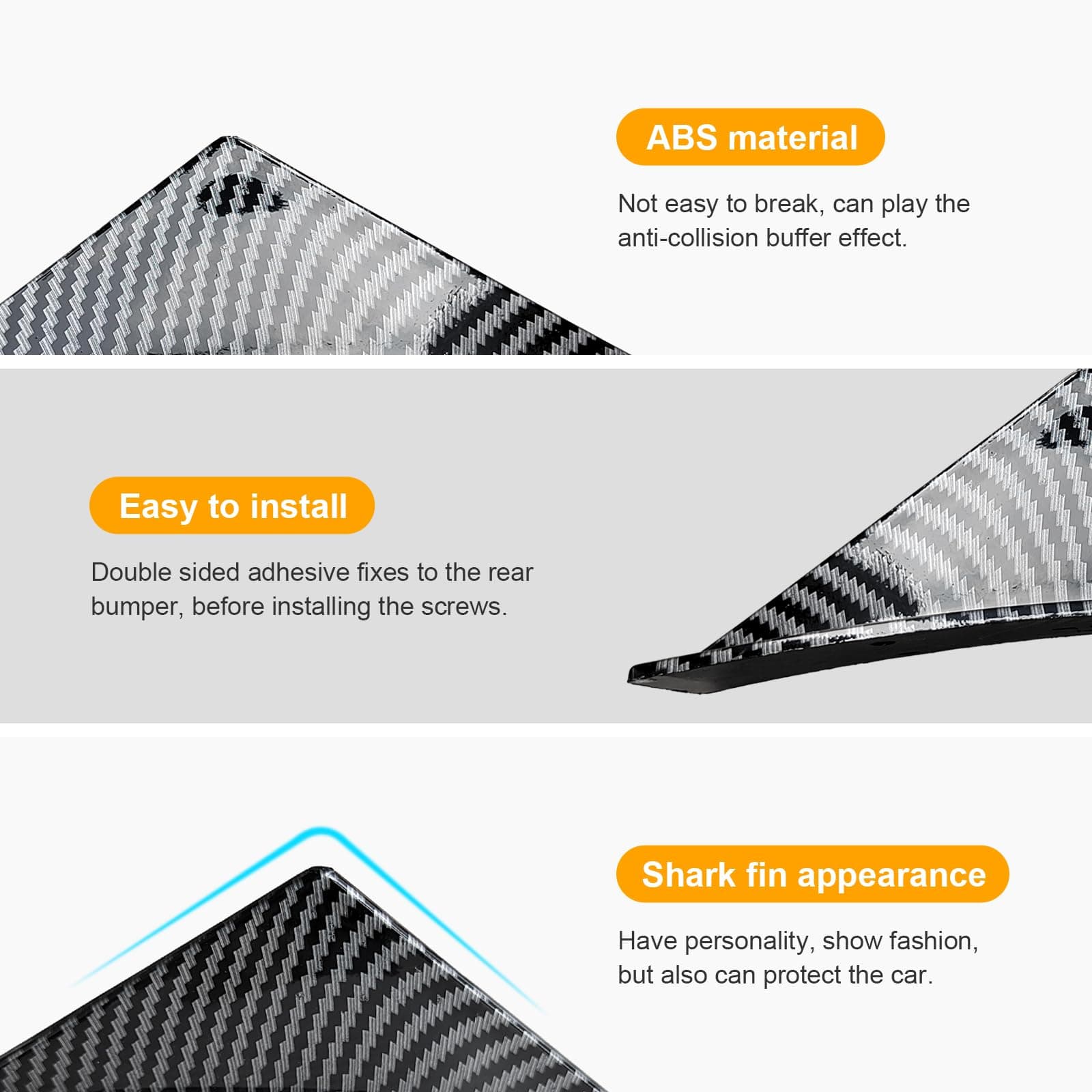 Augeny 4PCS Car Rear Lower Bumper Wing Lip Diffuser, Anti-Crash Curved Shape Auto Shark Fin Spoiler Protector with Screws, Universal Rear Bumper Lip Diffuser Kit for Car SUV (Curved/Carbon Fiber)