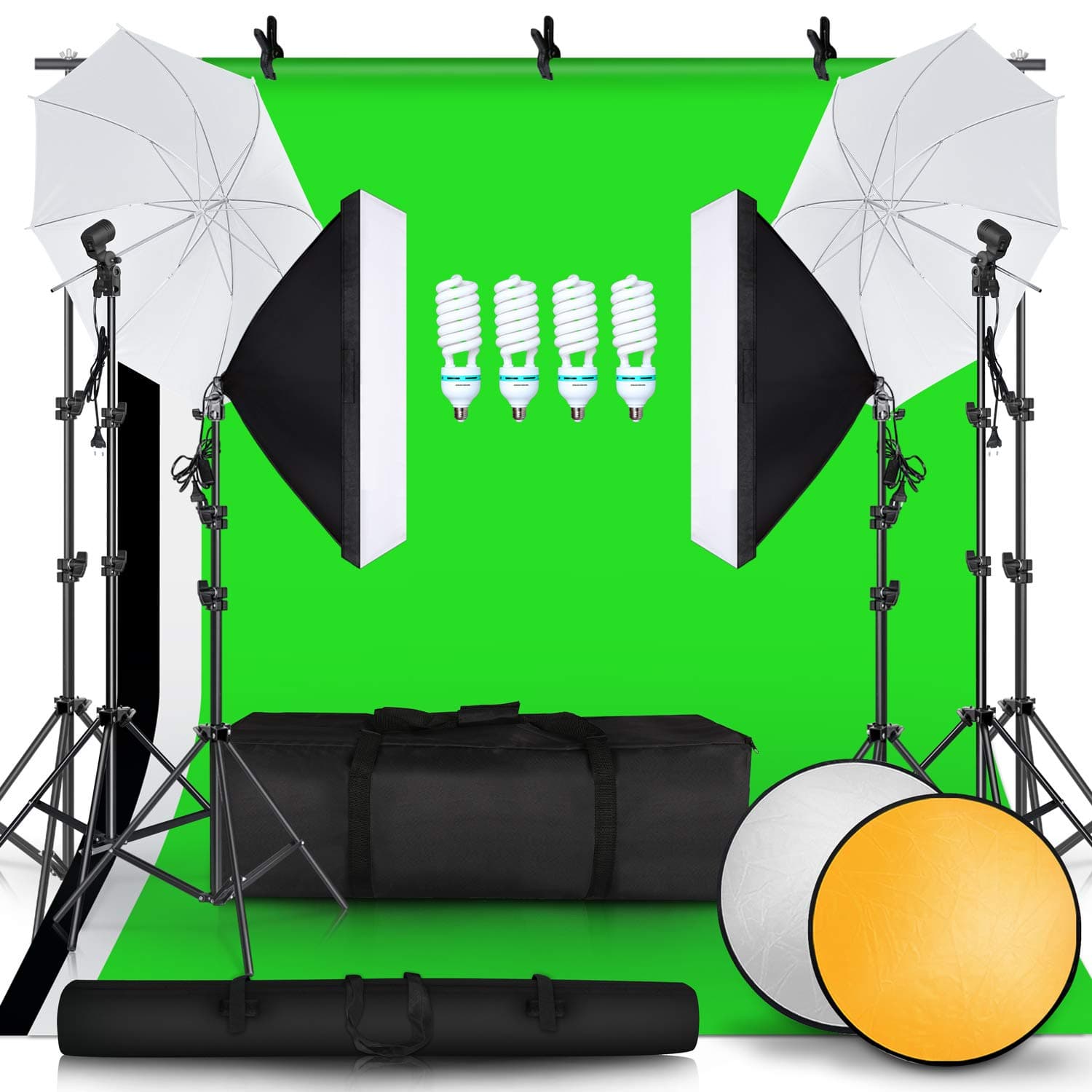 SH 2.6M x 3M/8.5ft x 10ft Background Support System and 4 x 85W 5500K Bulbs Umbrellas Softbox Continuous Lighting Kit for Photo Studio ProductPortrait and Video Shoot Photography