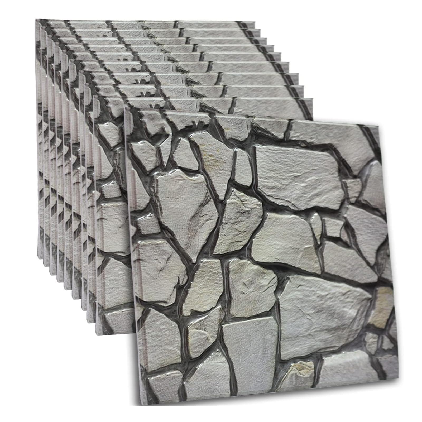 3D Faux Stone Wall Panels Peel and Stick, 10PCS Self Adhesive Waterproof 3D Wallpaper, 11.8"x11.8" Textured Decorative Wall Panels for Living Room Bedroom Game Room Office Home Wall Decor (Grey)