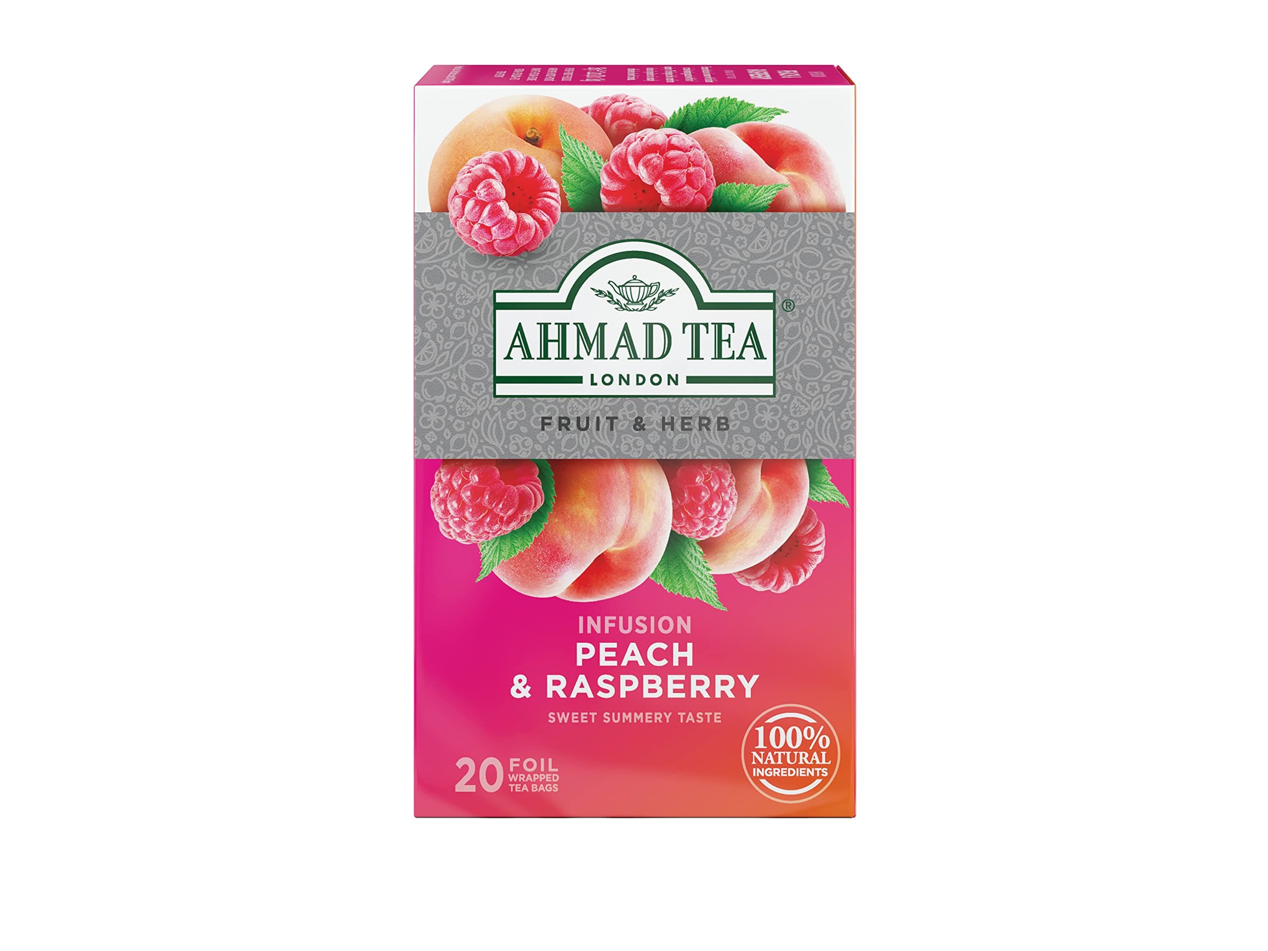 Infusions, Peach and Raspberry Teabags, 20 ct (Pack of 1) - Decaffeinated & Sugar-Free