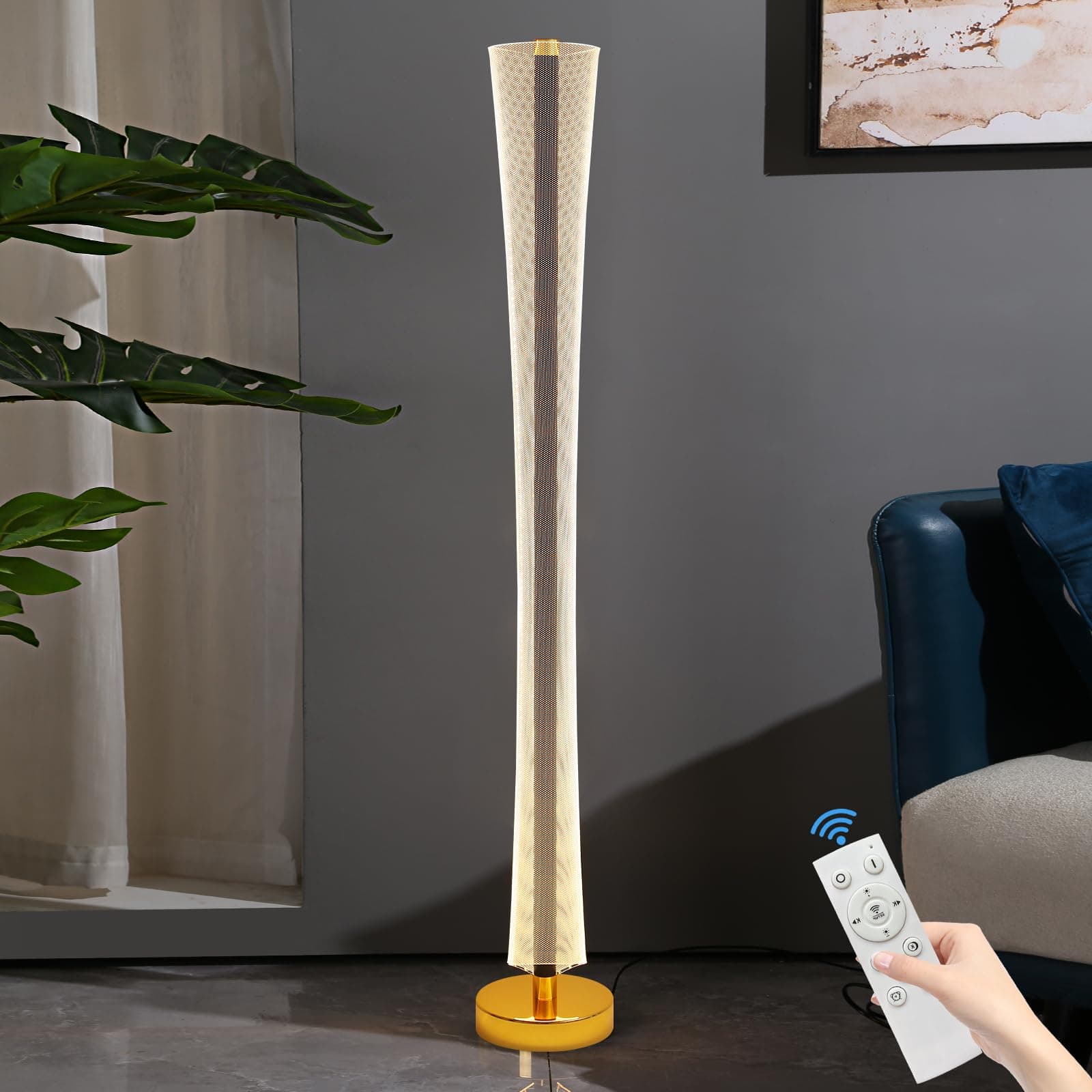 Mikeru 61" Floor Lamp for Bedroom with Remote Control, Dimmable Color Temperature, On/Off Foot Switch, Starry Sky Pattern - Modern Tall Lamp for Office, Classroom
