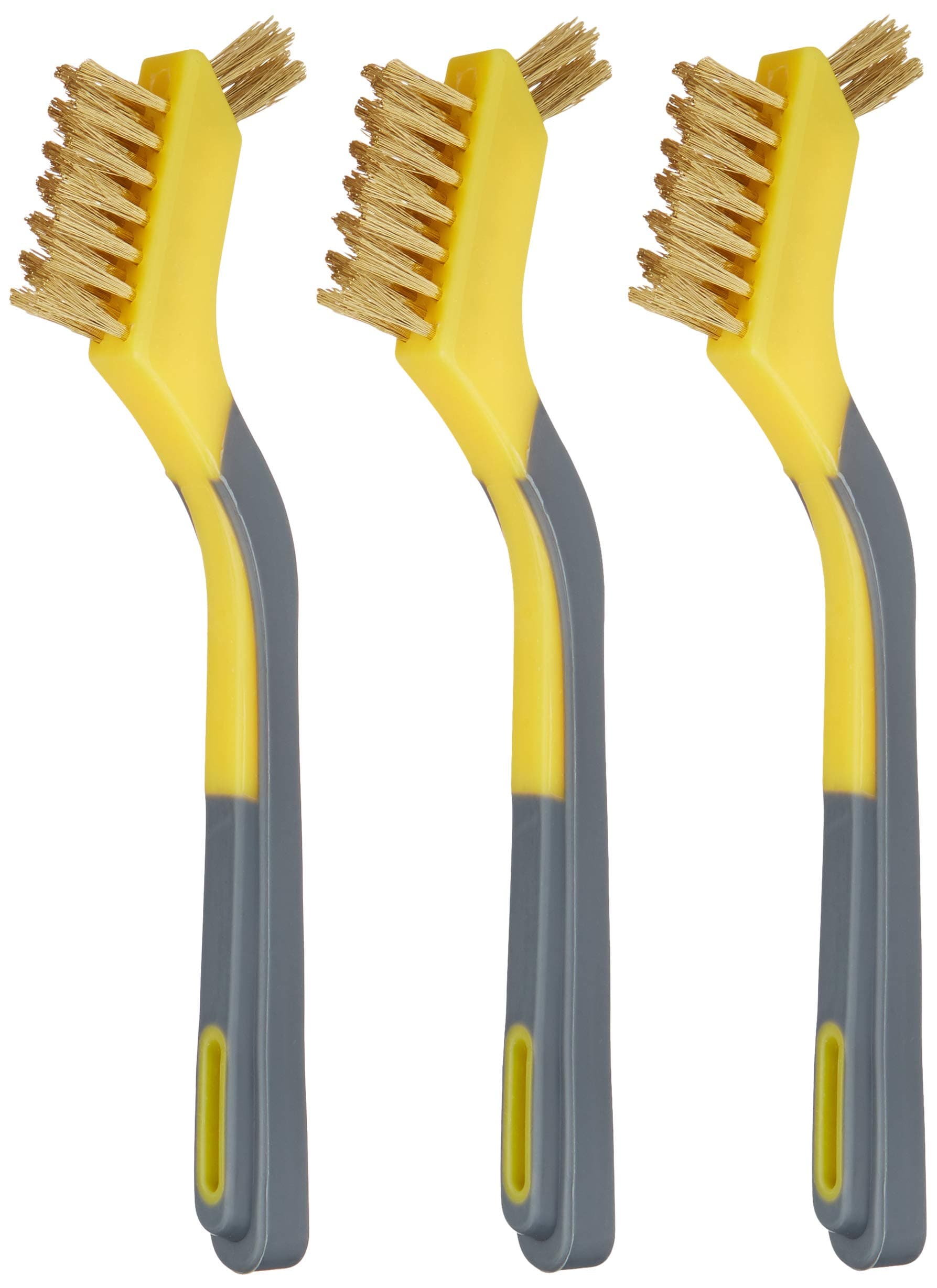 Brass Mini Wire Brushes for Cleaning, Rust Removal, Paint Removal, Soft Grip Ergonomic Handle, 1/2 inch, Yellow/Grey, 3-Pack