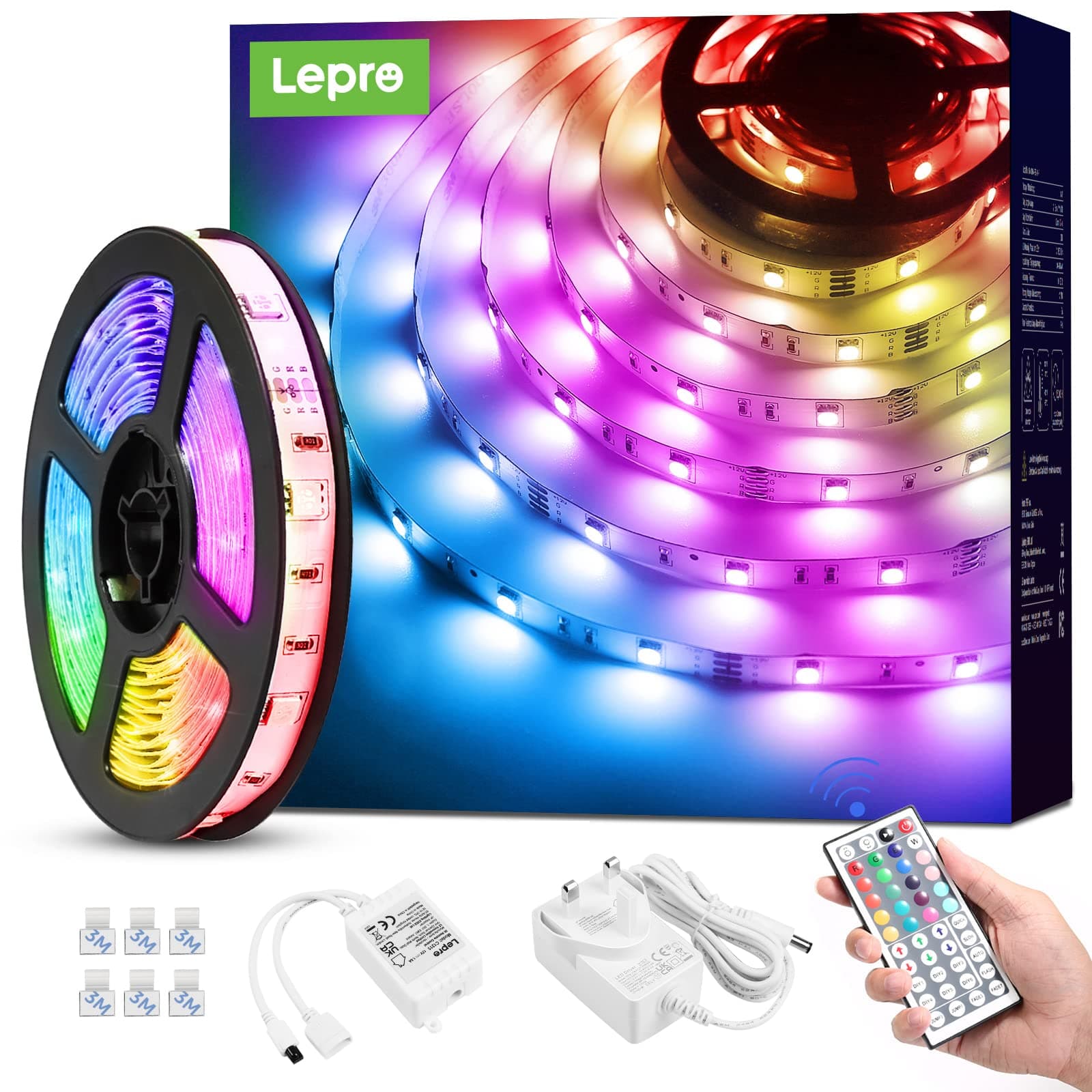 Lepro LED Strip Light 5M, RGB Colour Changing LED Lights with Remote, 150 Bright 5050 LEDs, Plug in Strip Lights for Bedroom Kitchen Kids Room Party Christmas