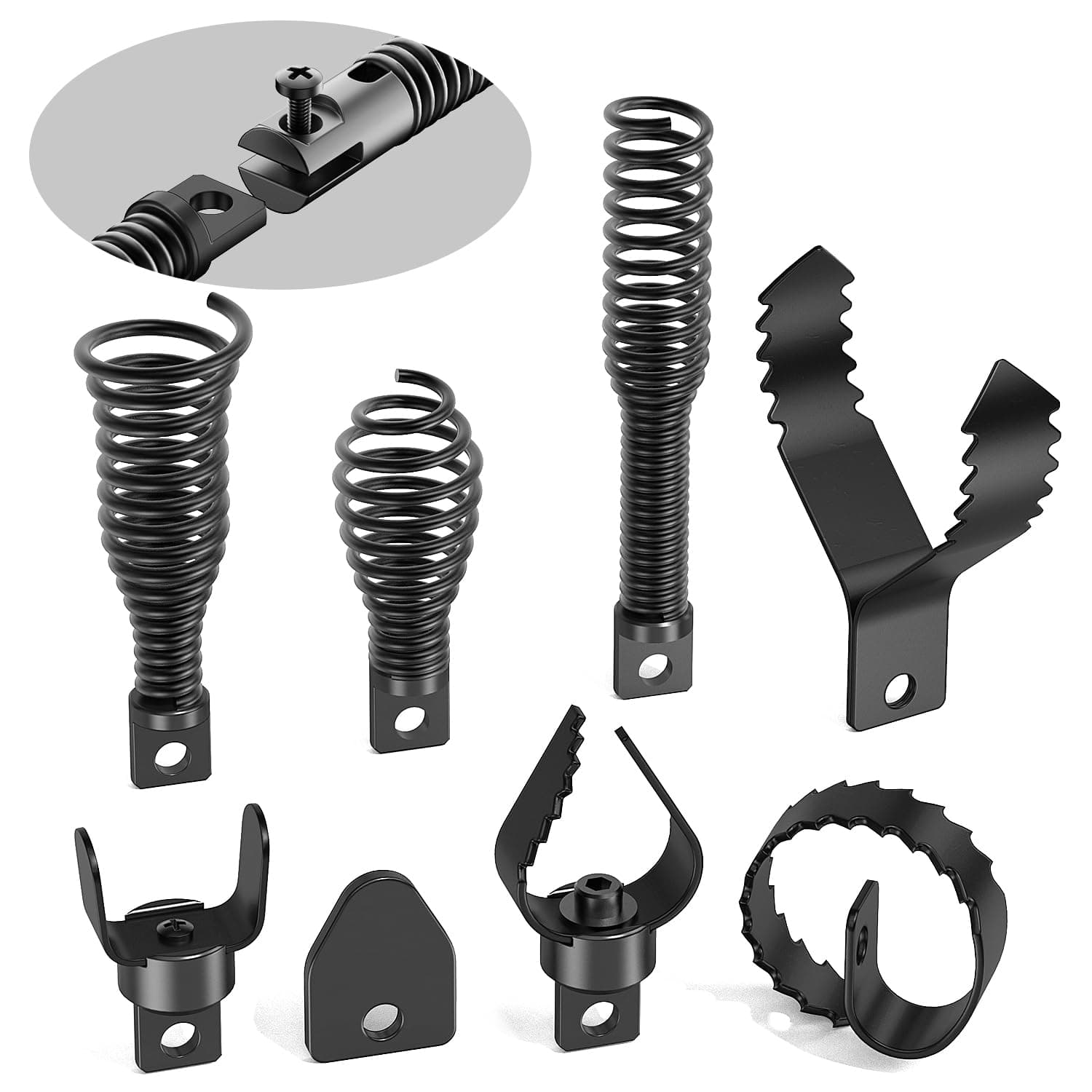 POPULO 8-Piece Drain Snake Drill Attachment - Tackle Any Clog with Precision,Commonly Used in POPULO 50FT-100FT AC Drain Cleaning Machine,Suitable for 5/16-inch to 3/4-inch Drain Snake Cable