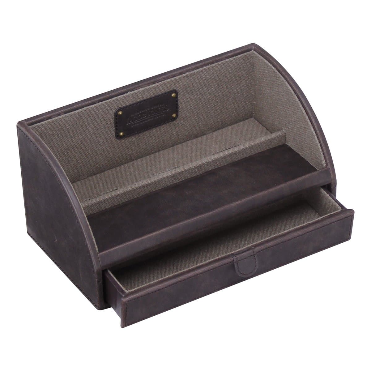 JACOB JONES Brown Charging Valet with Khaki Canvas Lining