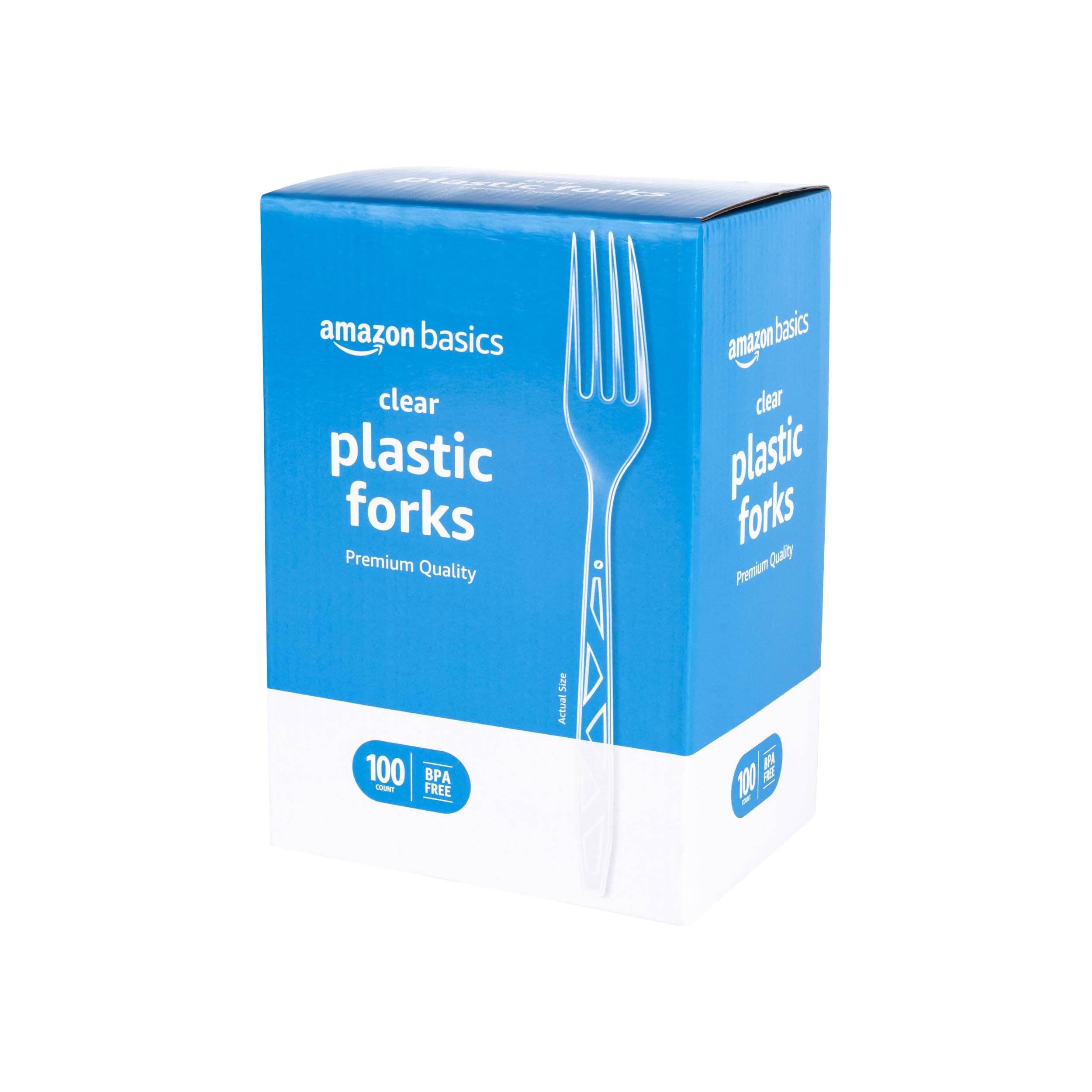 Amazon Basics Disposable Clear Plastic Forks, Premium Quality, 100 Count, Large Pack