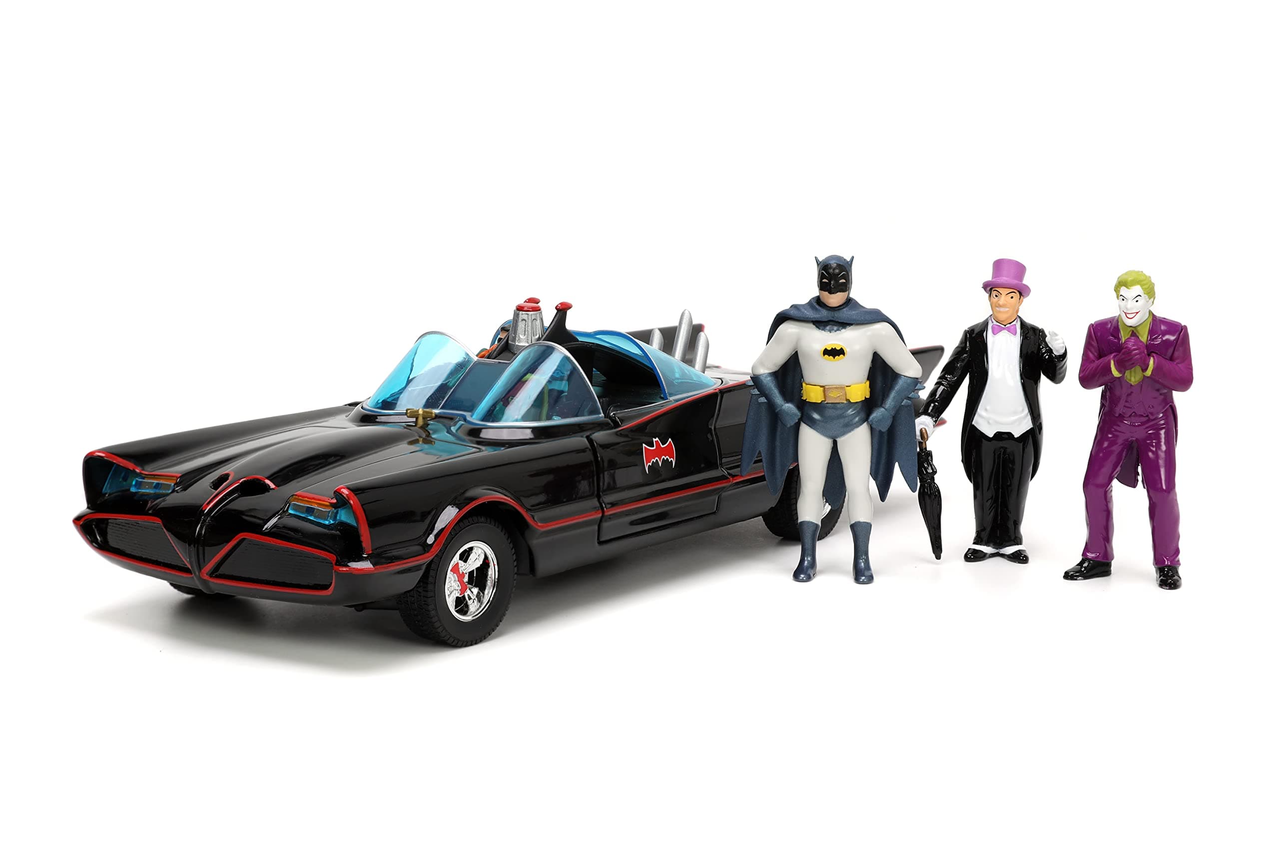 Jada DC Comics 1:24 Classic TV Series Batman Batmobile Die-Cast Car & 2.75" Batman, Robin, Penguin, & The Joker Figures