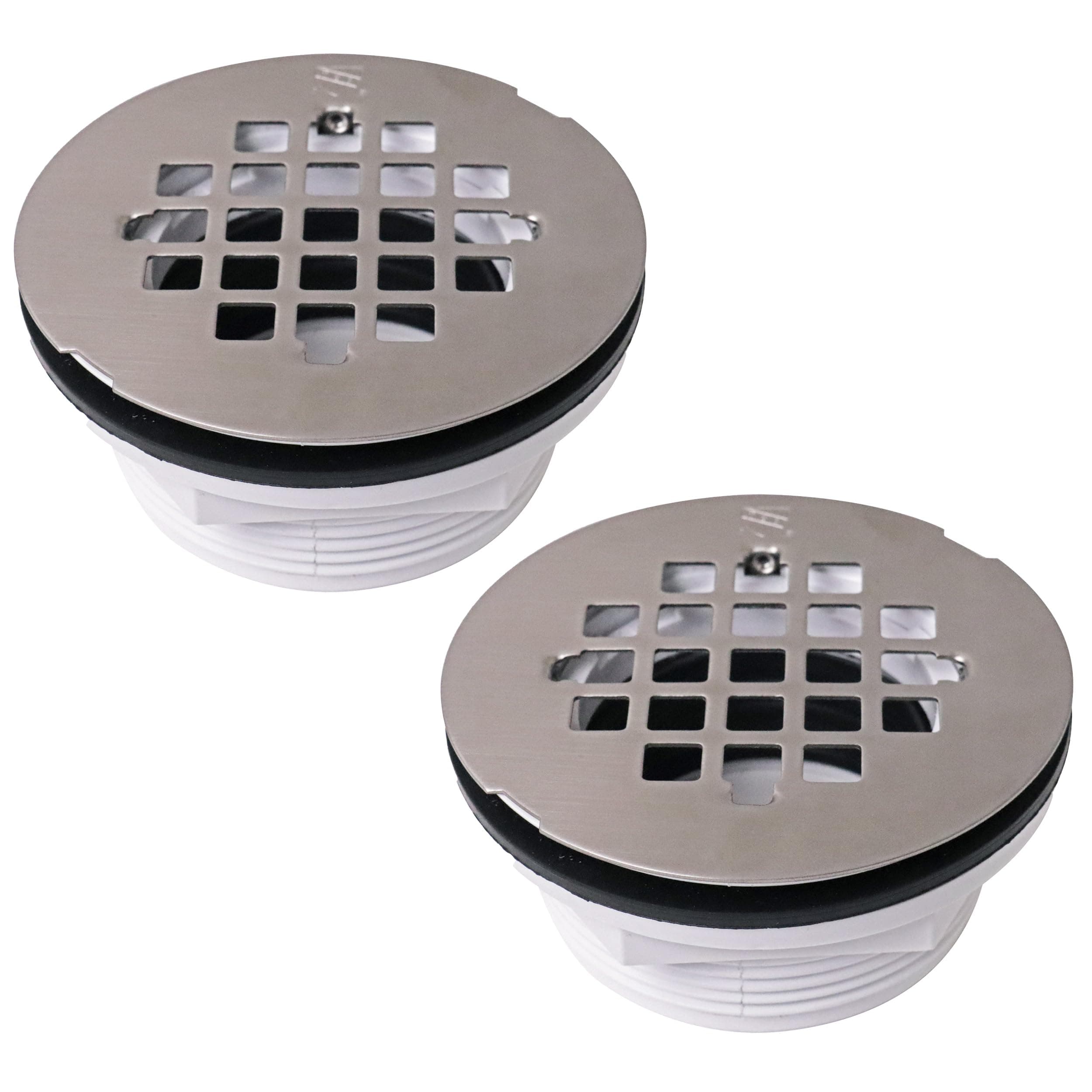 Westbrass D206P-2-07 2" No-Caulk PVC Compression Shower Drain with 4-1/4" Round Grid Cover, Satin Nickel (2-Pack)