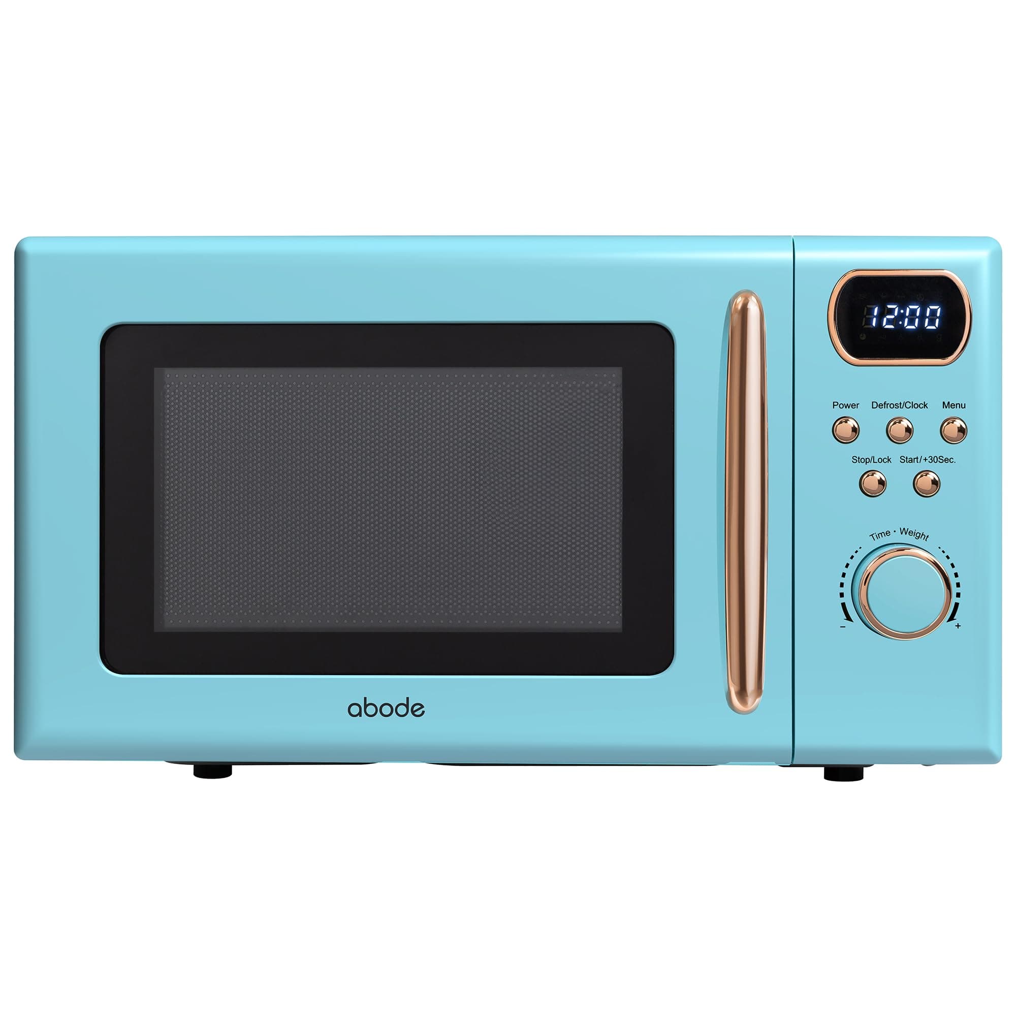 Abode Retro Microwave 20 Litre Blue with Rose Gold Accent Digital 800W, Mirror Finish, 8 Auto Cook Settings & Defrost, 5 Power Levels AMD2004GRG