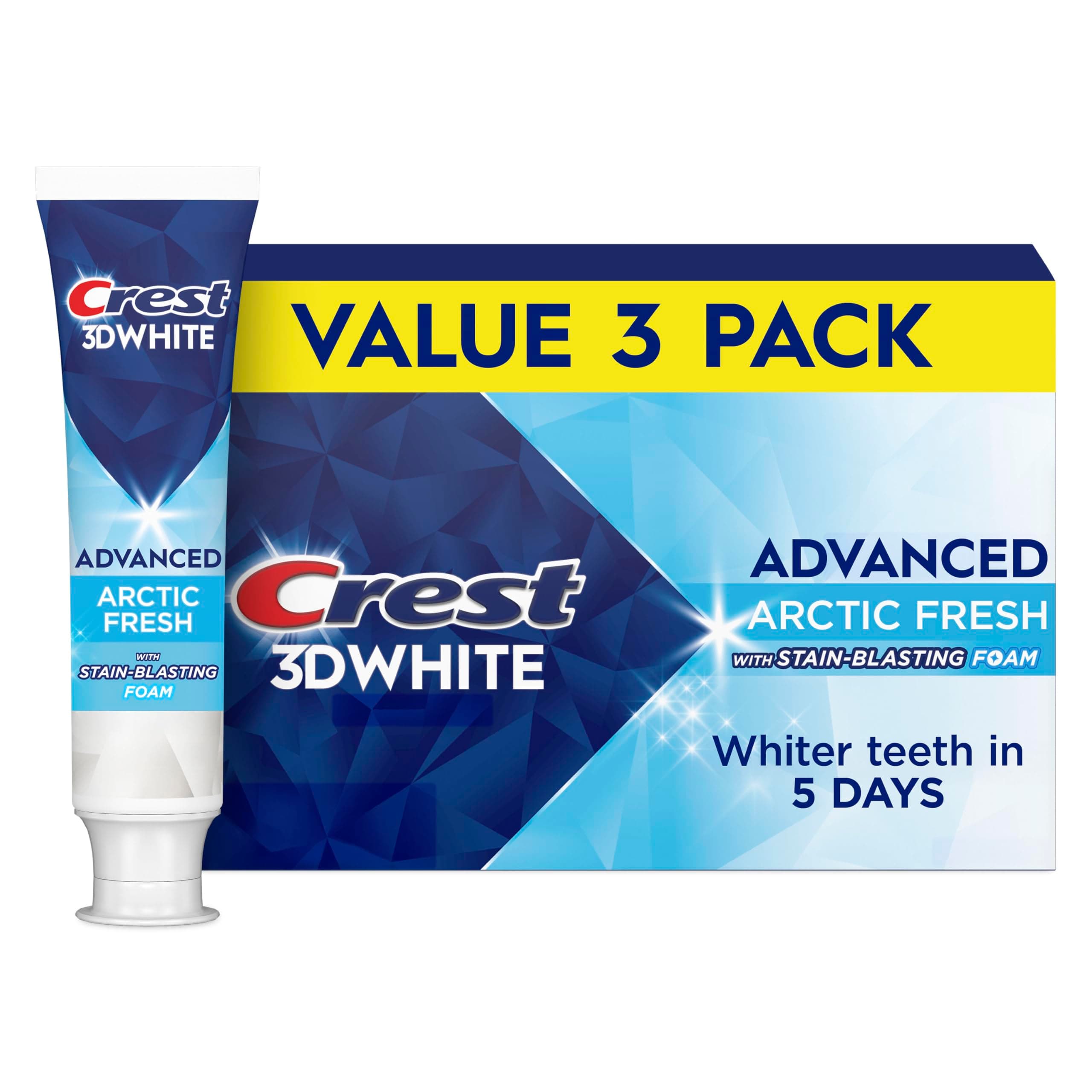 3D White Advanced Teeth Whitening Toothpaste, Arctic Fresh, 3.3 oz, Pack of 3