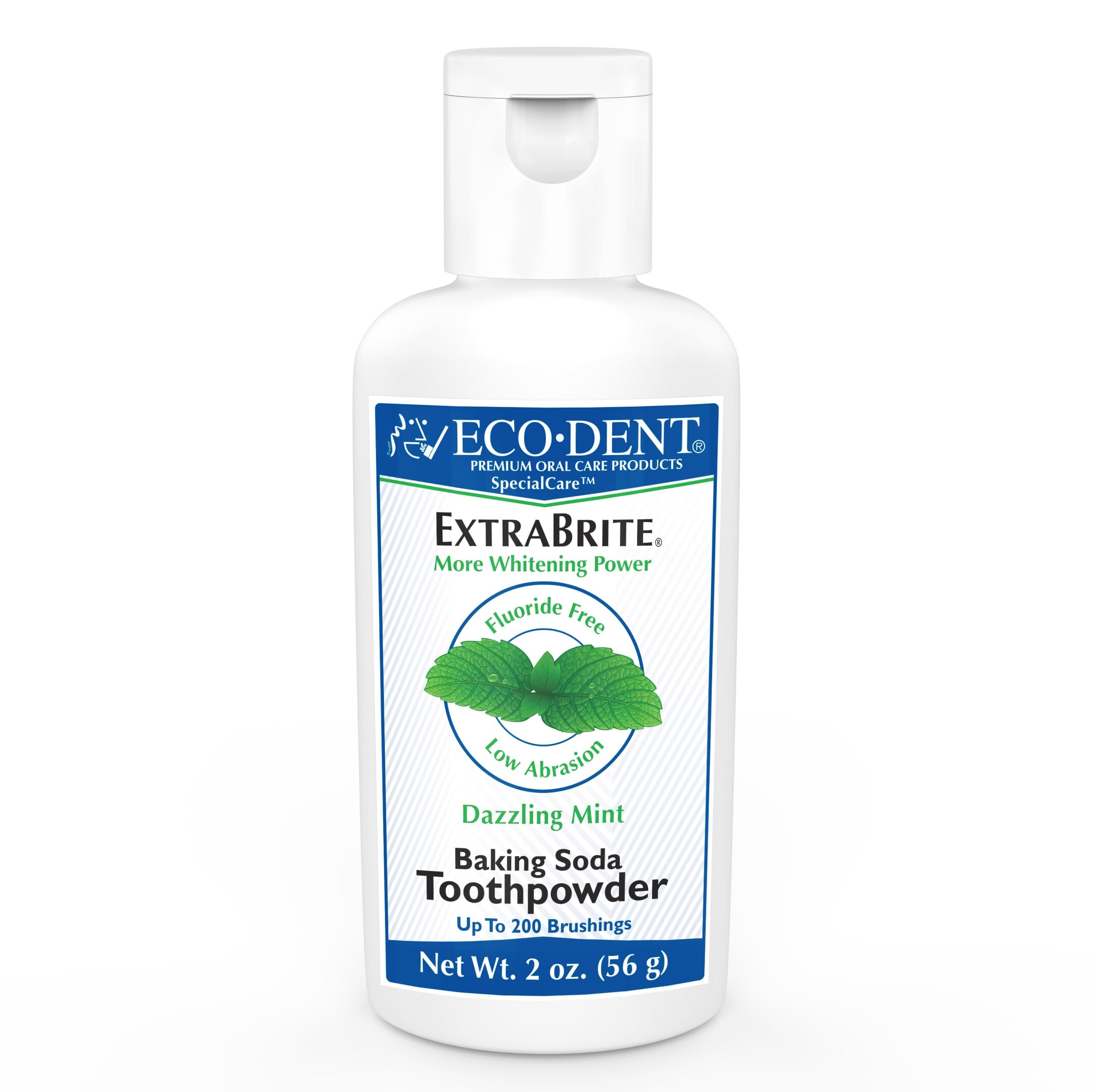Eco-Dent ExtraBrite Baking Soda Tooth Powder, Mint – SLS & Fluoride-Free Toothpaste Powder with Oxidizing Calcium Peroxide, Whitening Toothpaste Alternative + DailyRinse Single-Use Pack