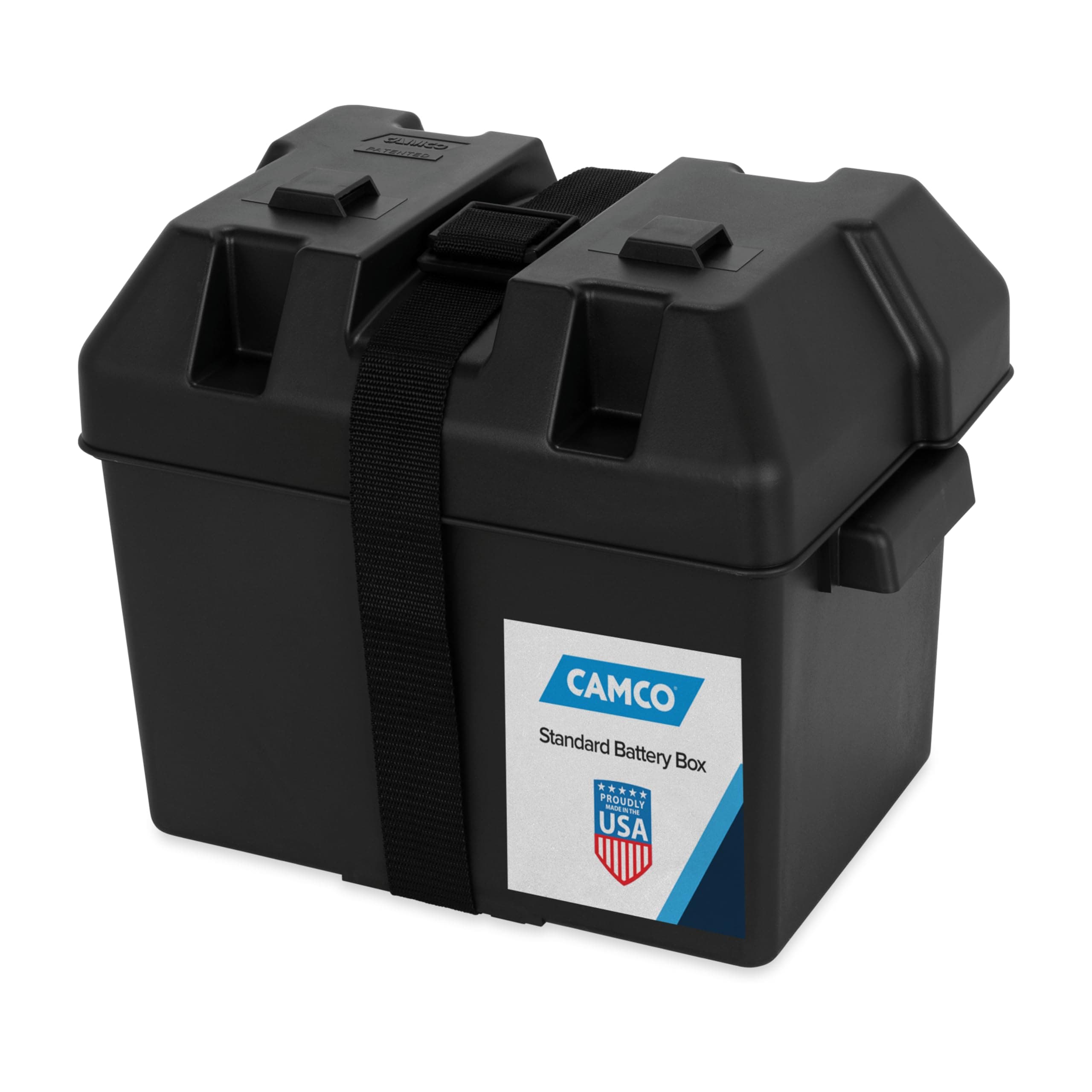 Camco Heavy Duty Battery Box with Straps and Hardware - Group 24 |Safely Stores RV, Automotive, and Marine Batteries |Durable Anti-Corrosion Material | Measures 7-1/4" x 10-3/4" x 8" | (55363)