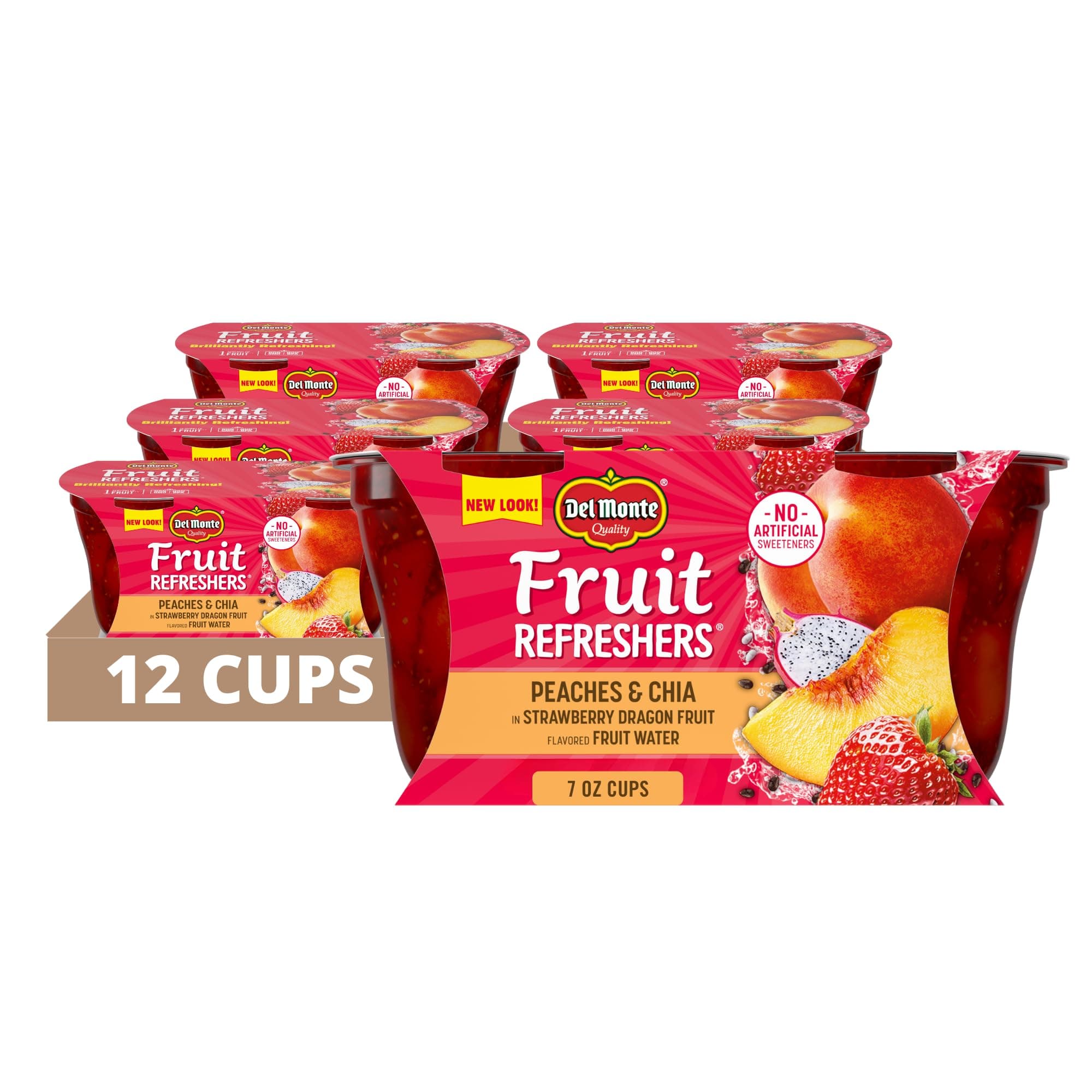 FRUIT AND CHIA FRUIT CUP Snacks, Peaches in Strawberry Dragon Fruit, 12 Pack, 7 oz, 2 Count (Pack of 6)