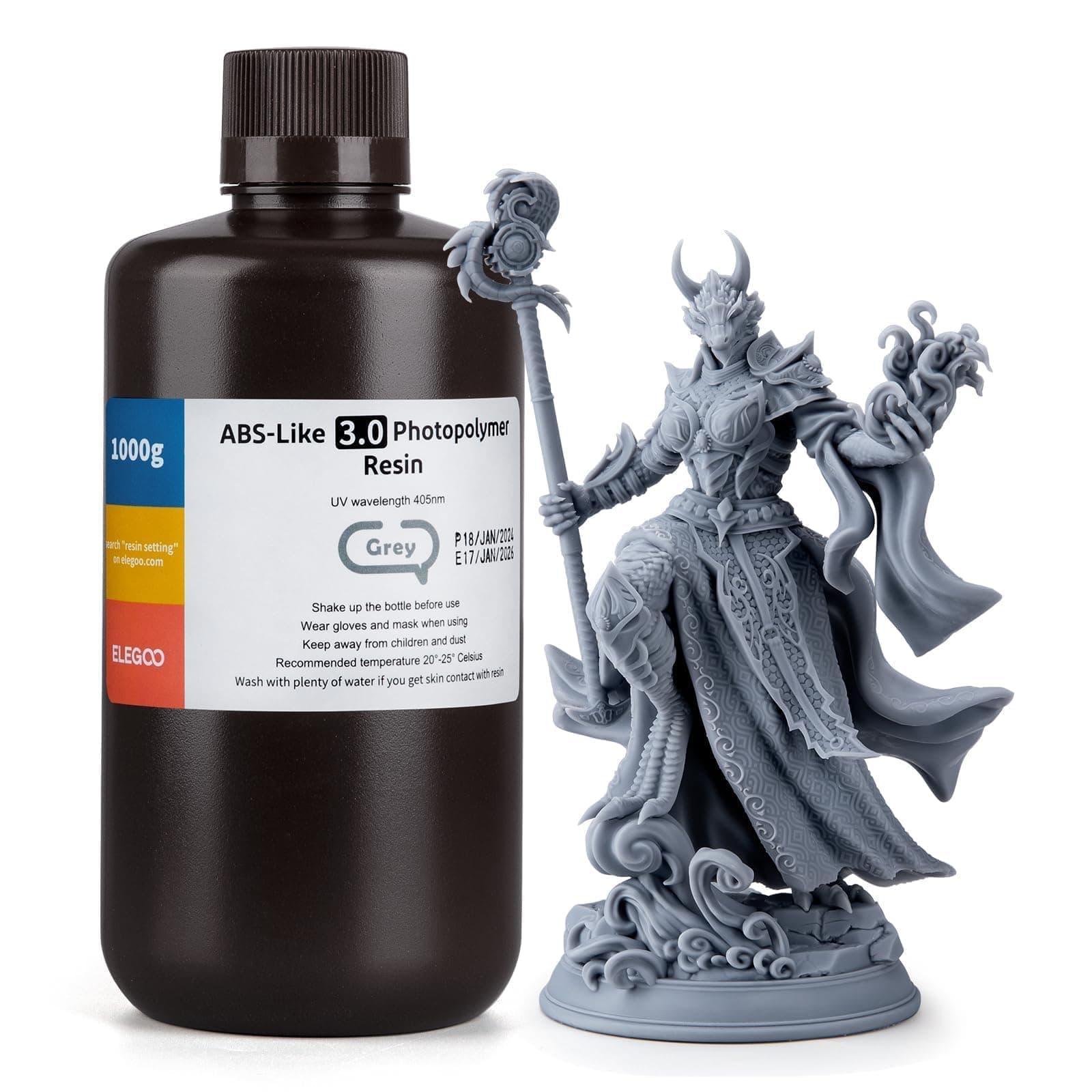 ABS-Like 3D Printer Resin 3.0, 405nm UV-Curing Photopolymer Resin for Mars Saturn Jupiter MSLA DLP LCD 3D Printing with Strength and Toughness, High Precision, Low Viscosity, Grey 1000g