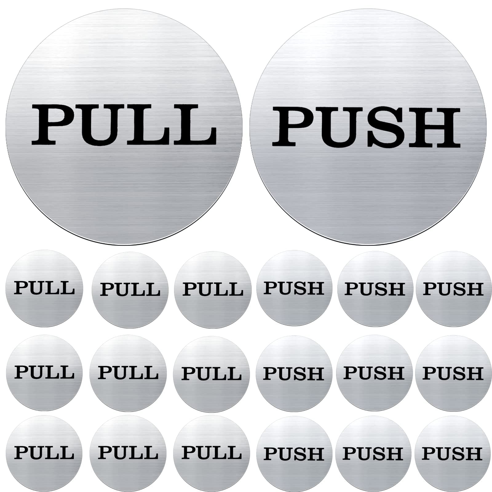 20 Pieces/ 10 Pairs 2'' Round Push Pull Door Signs Safety Stickers Bulk 304 Stainless Steel Push Pull Labels for Office Home Store Glass Door Window