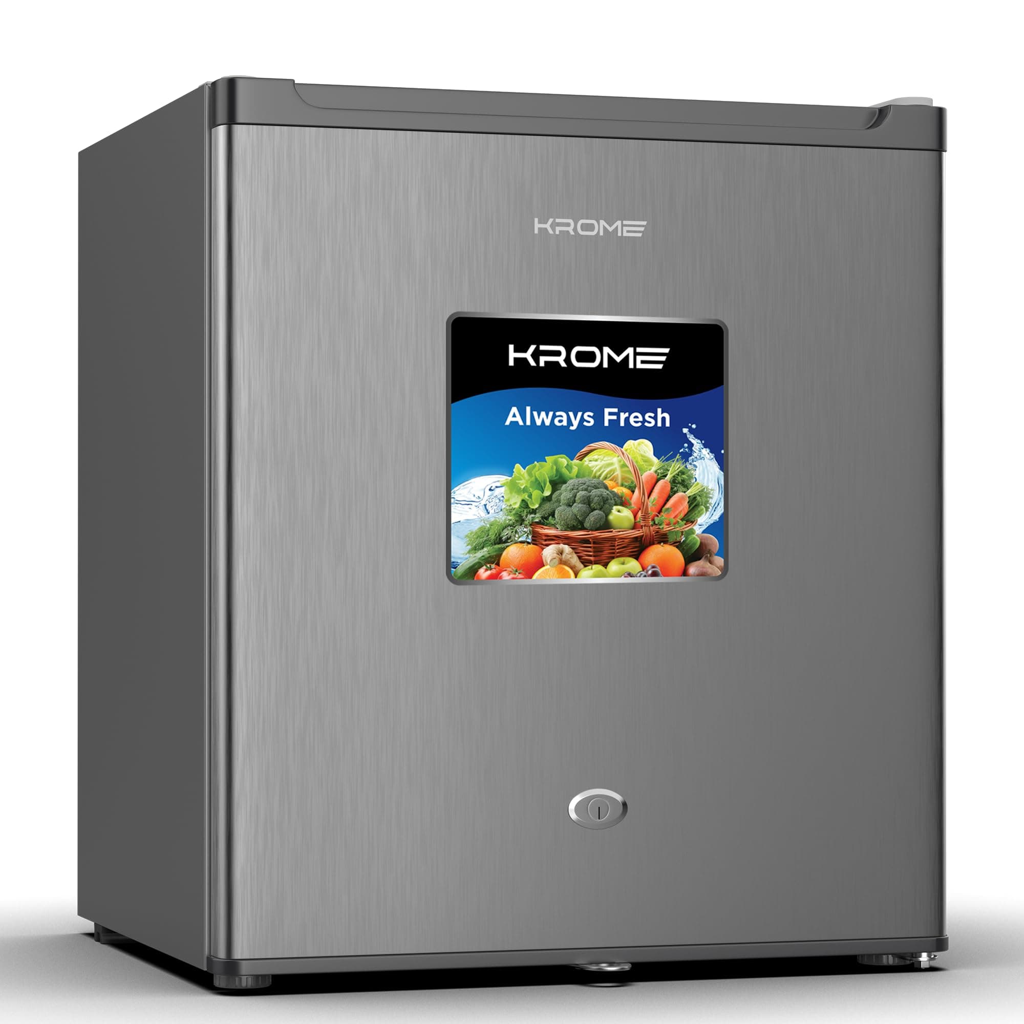 KROME 60L Gross, Single Door Compact Refrigerator, Energy Class A+, Reversible Door, Mini Fridge Suitable for Kitchen, Bedroom Office & Minibar, INOX Color, 5 Year Compressor Warranty- KR-RDC60H