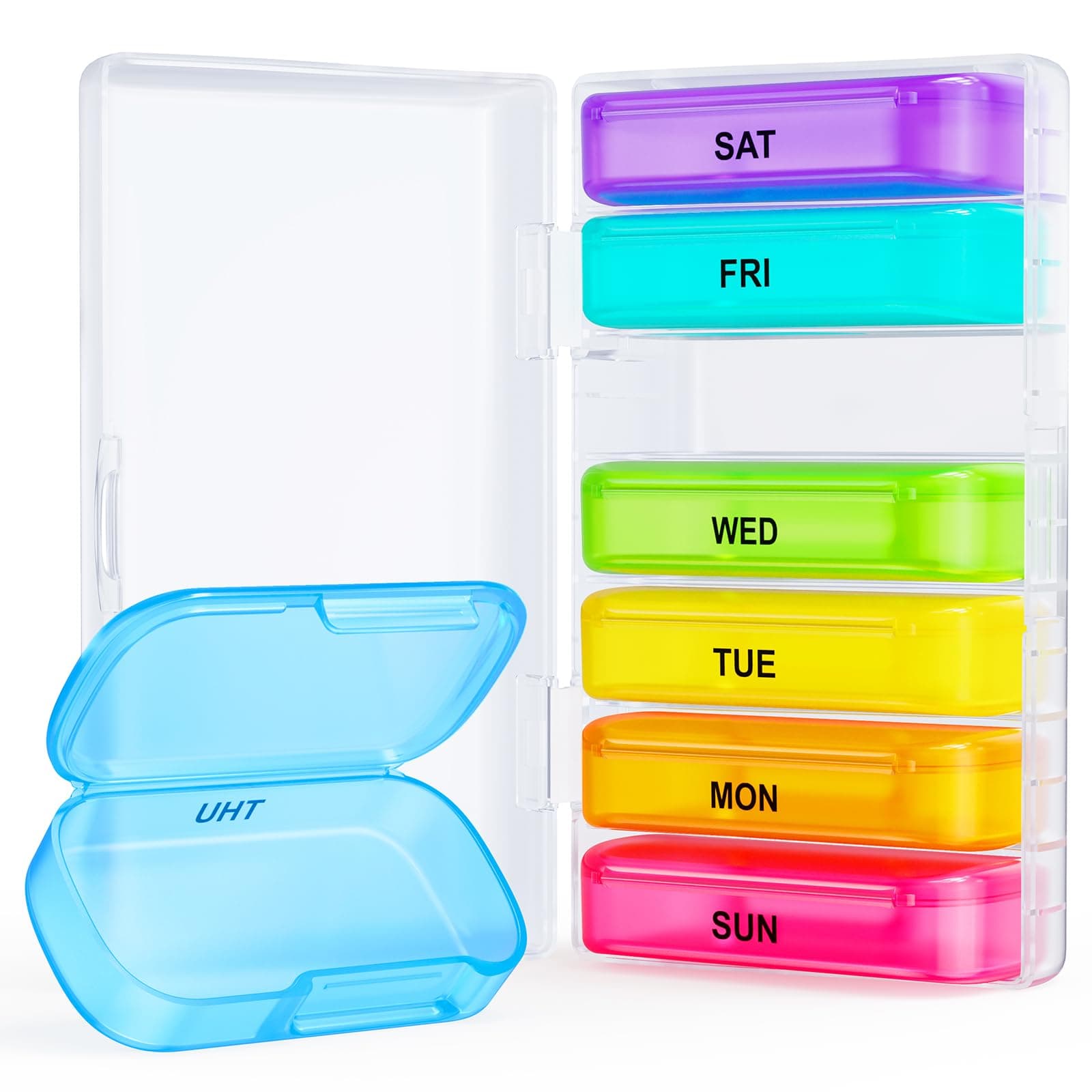 ZIKEE 7 Packs Extra Large Pill Organizer, Portable Pill Box 7 Day for Pocket, Purse, Weekly Pill Case with Dual-Protection Design, Pill Container for Medication, Vitamin, Fish Oil, Supplement