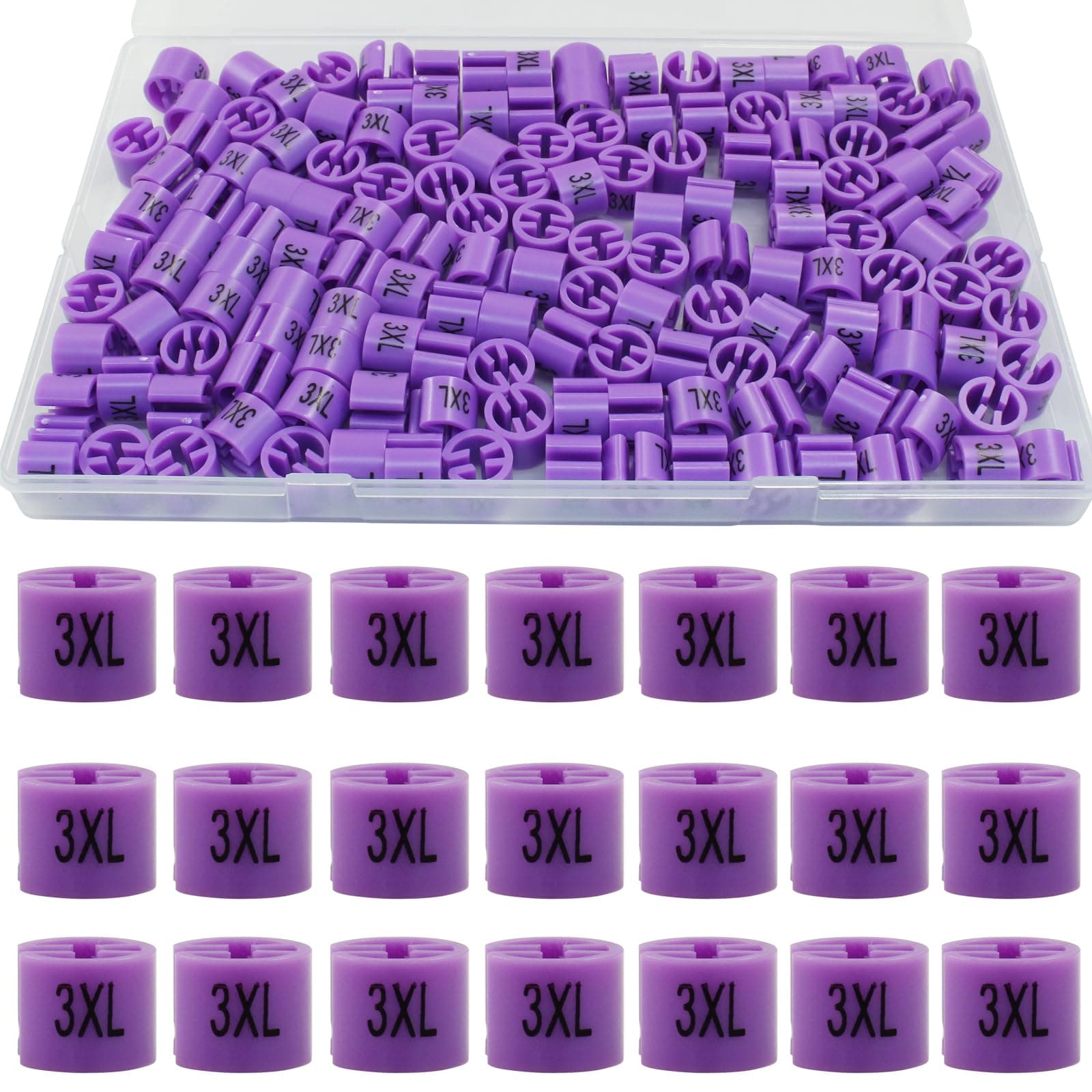 150 Pack Clothes Hanger Size Markers - 3XL Size Clothing Coded Label Tag for Wire Hangers Clothing Hangers with Storage Box - Purple