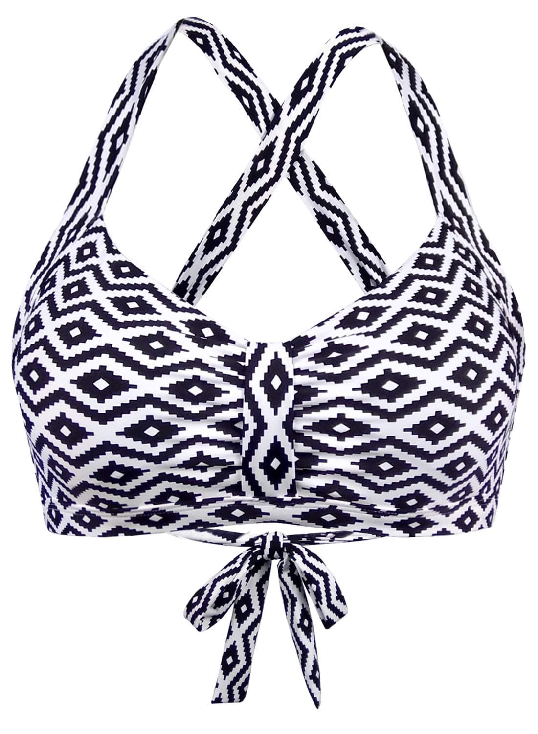 Balasami Women's Retro Printed Adjustable Thick Straps Cross Back Push Up Vintage Bikini Swimsuit Tops Only