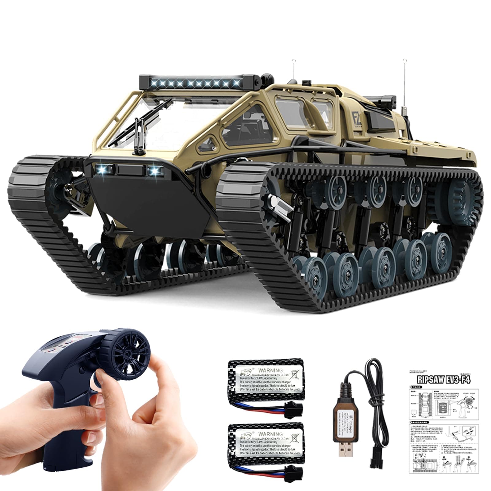 Mostop RC Tank Car, 1:16 Scale 2.4Ghz Remote Control Crawler High Speed Tank, Off-Road RC Tracked Vehicles 360°Rotating Drifting Car with 2 Batteries, Military Truck for Kids Adults