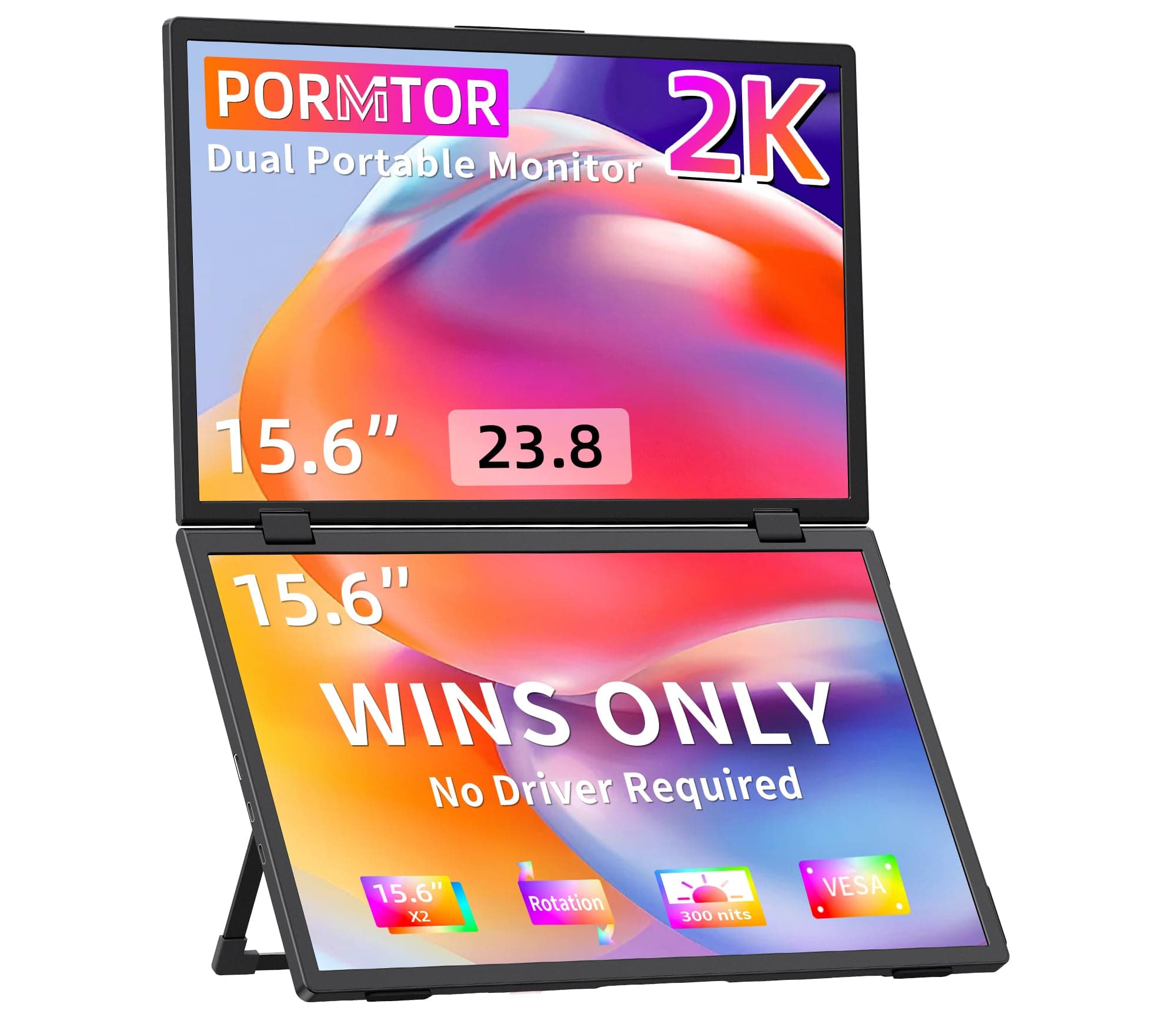 2K Laptop Screen Extender, 15.6" Triple Laptop Screen Extender(Wins Only), Foldable Dual Monitors HDMI USB-C Stacked Triple Portable Monitor 180°Rotation, Plug & Play for Laptops PC Phone