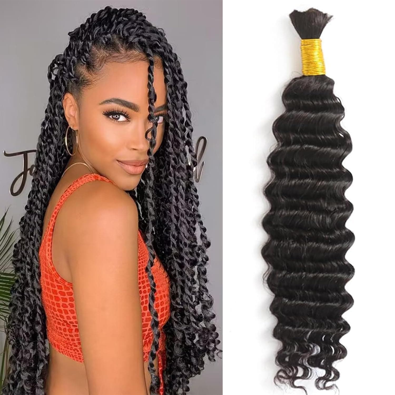 Deep Wave Human Braiding Hair for Boho Braids T4/30 Highlight Bulk Human Hair for Braiding Wet and Wavy Curly Human Hair Braiding Hair Extensions No Weft Bundles for Braiding 12 inch 2 Bundles 100g