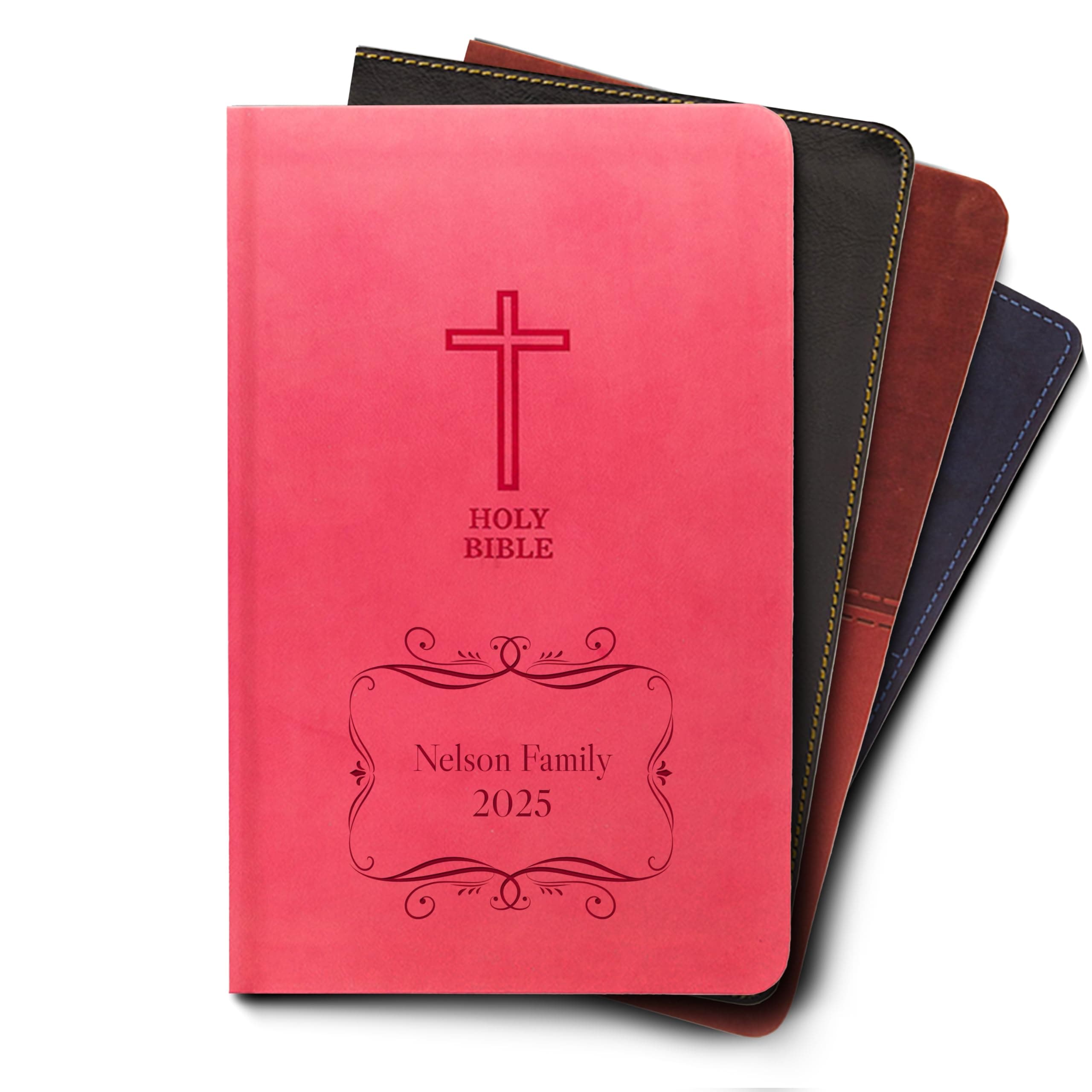 Hope Harbor Personalized Gift Bible with Custom Name Engraved, KJV, Pink(Cross), Value Thinline, King James Version, Red Letter Edition, Comfort Print, Faux Leather
