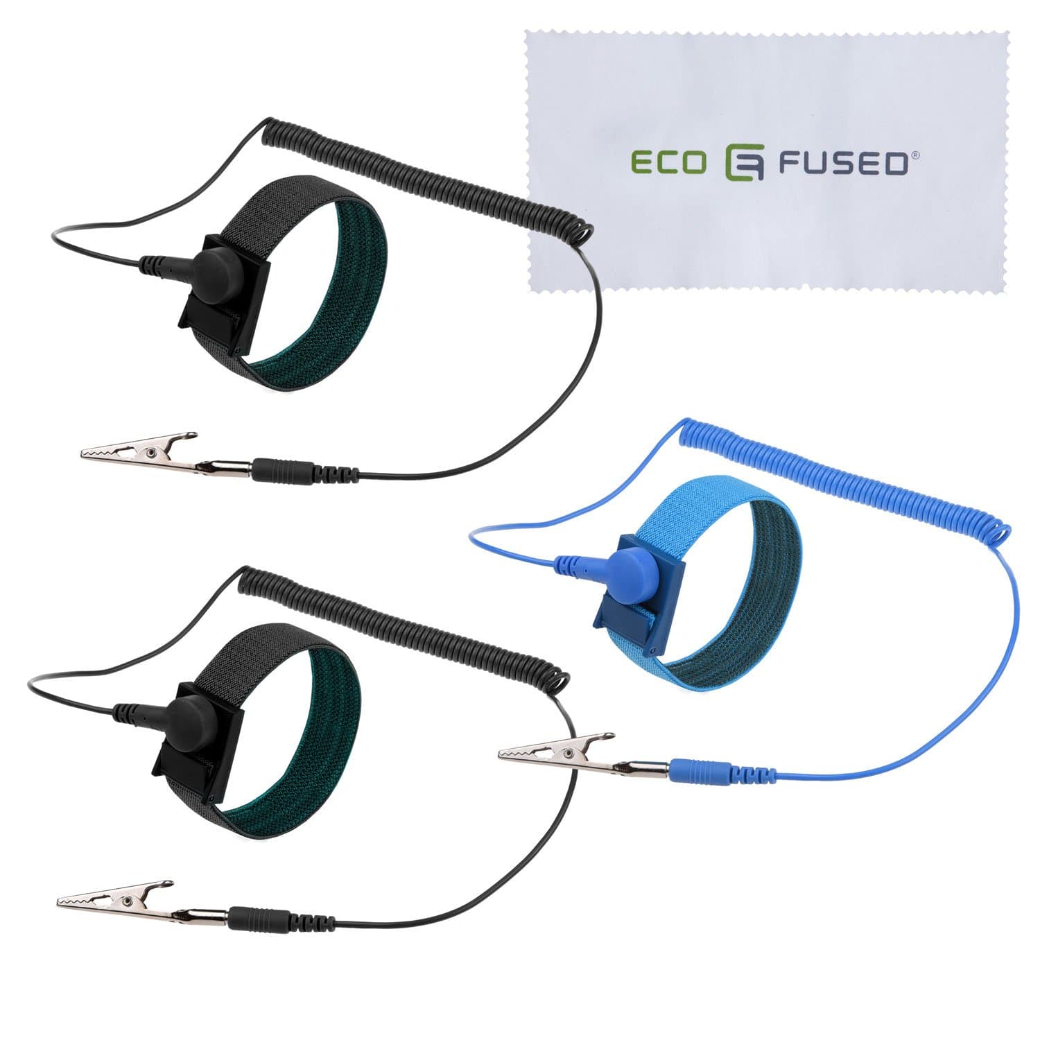 Anti Static Wrist Straps - 3 Pack - Reusable Anti-Static Wrist Straps Equipped with Grounding Wire and Alligator Clip - Enables You to Ground Yourself(2x Black + 1x Blue)