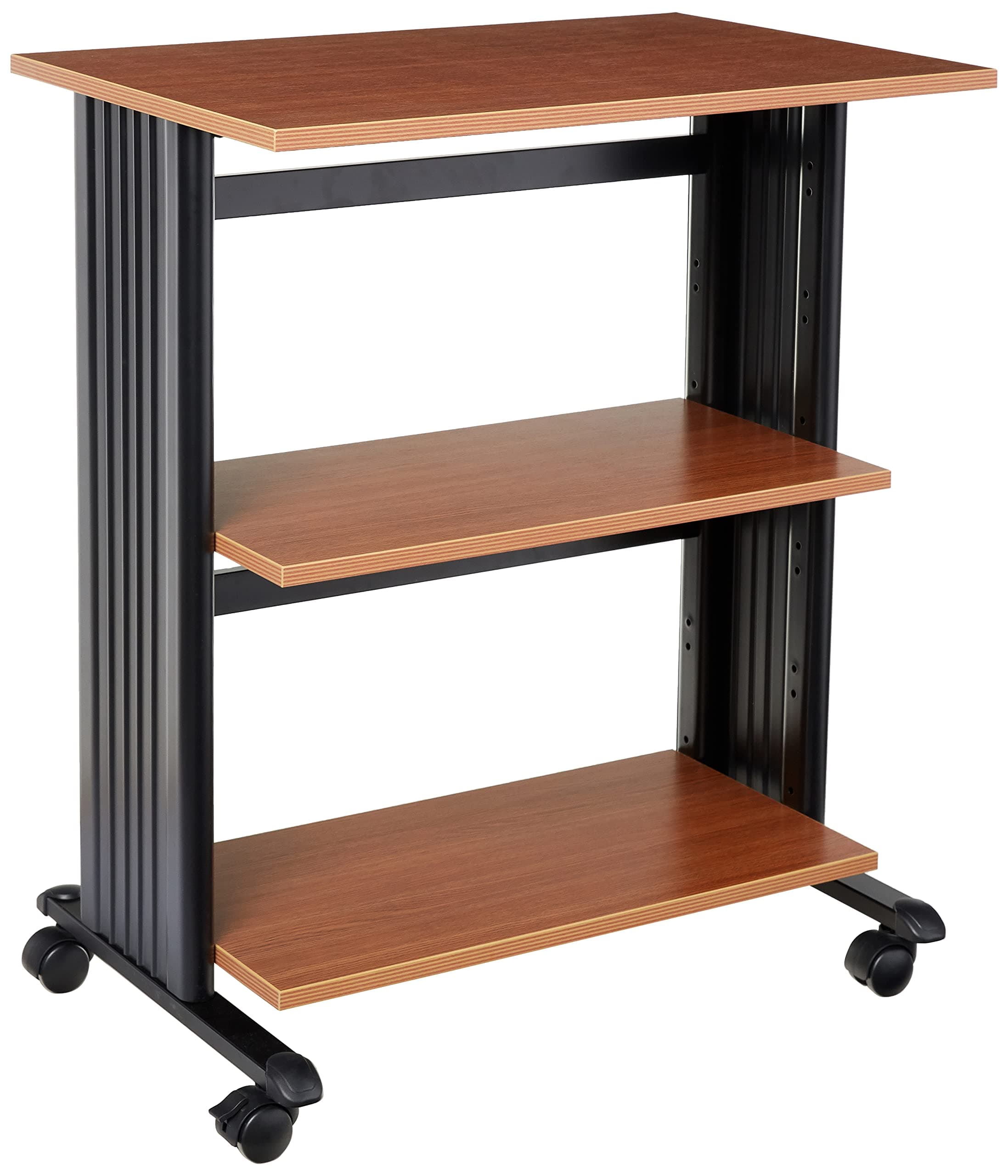 Muv Adjustable Printer Stand, Medium Oak, Swivel Wheels, Two Adjustable Shelves, Medium Oak and Black, 1881MO