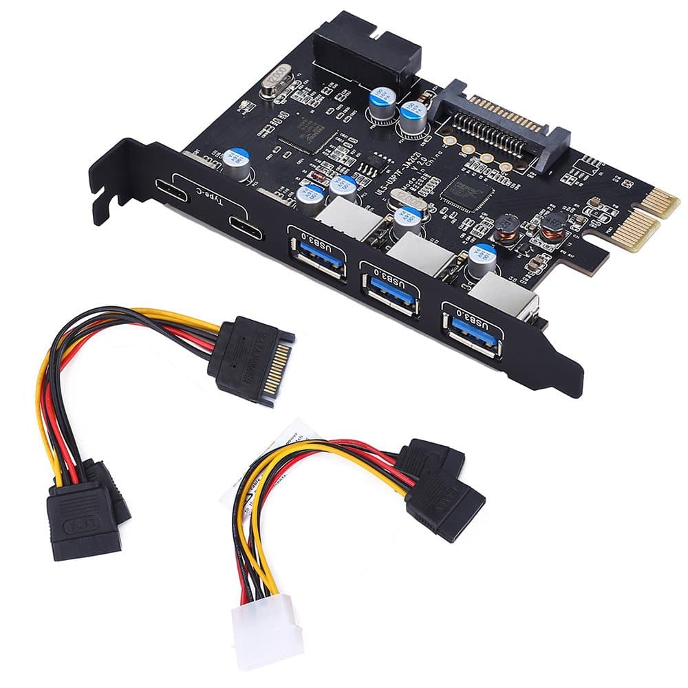 TOTOVIN PCI-E to USB 3.0 C + A 5-Port PCI Express Card and 15-Pin Power Connector, Mini PCI-E USB 3.0 Hub Controller Adapter, with Internal USB 3.0 20-PIN Connector - Expand Another Two USB 3.0 Ports