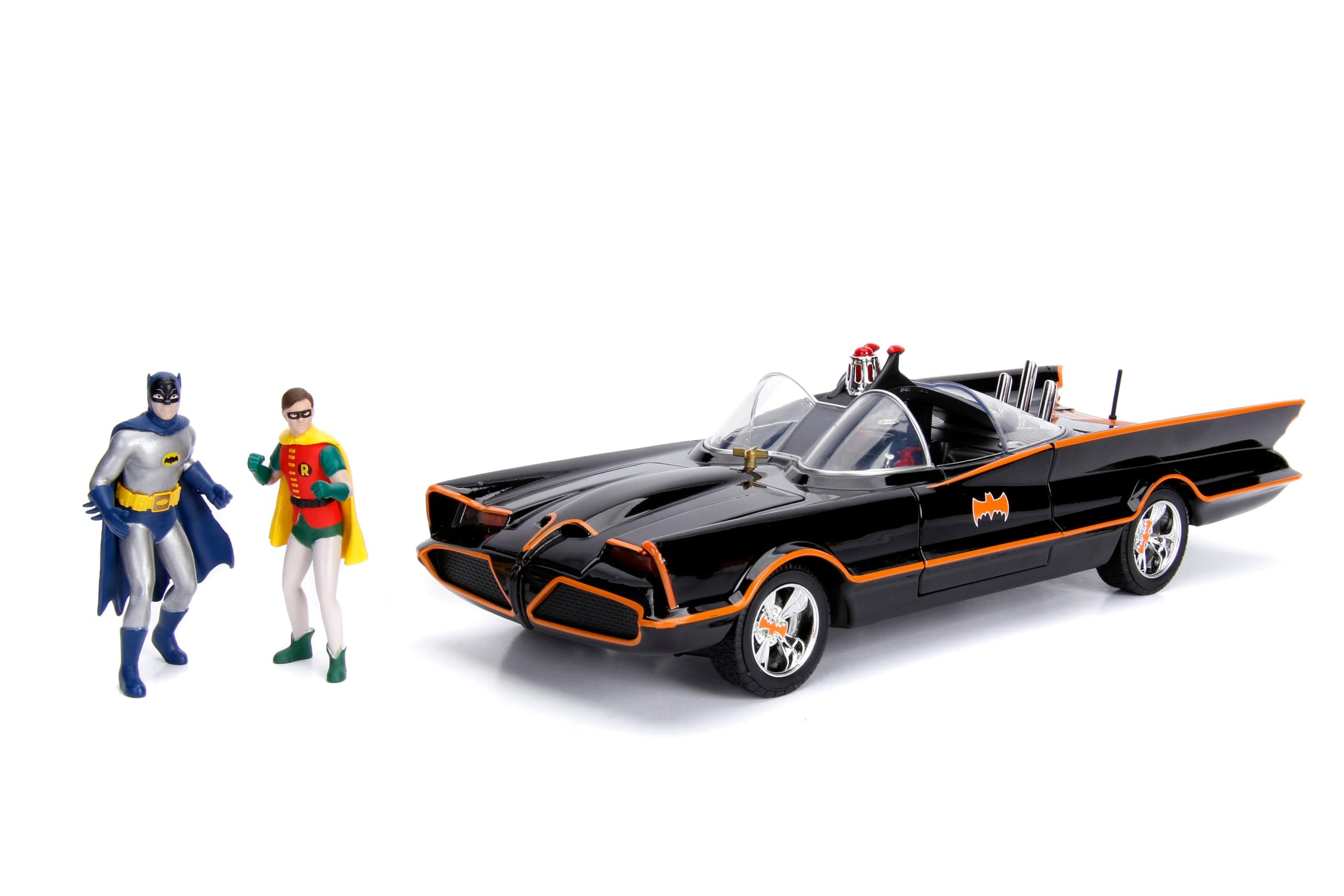 Batmobile Working Lights with Batman and Robin Figures, 1966 Classic TV Series - Jada 98625 - 1/18 Scale Diecast Model Toy Car