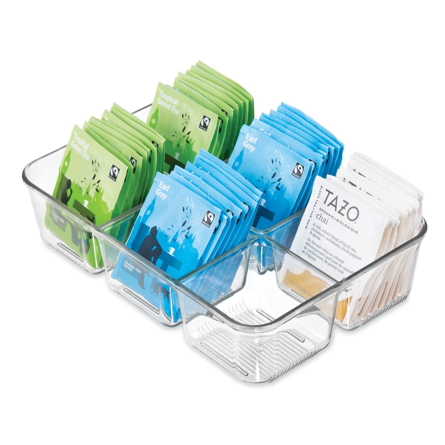 iDesign Clear Tea Bag & Sugar Packet Organizer for Drawer, Cabinet or Kitchen Countertop