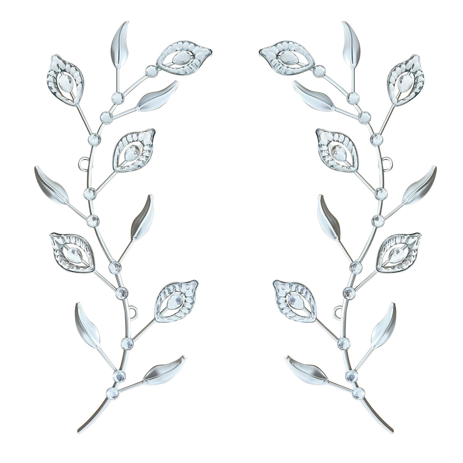 2 Pcs Metal Leaf Wall Art Crystal Bling Decorations Silver Leaves 3D Iron Handmade Home Decor Hanging Minimalist Accents Modern Set for Living Room Bathroom Bedroom Dining Room Hallway
