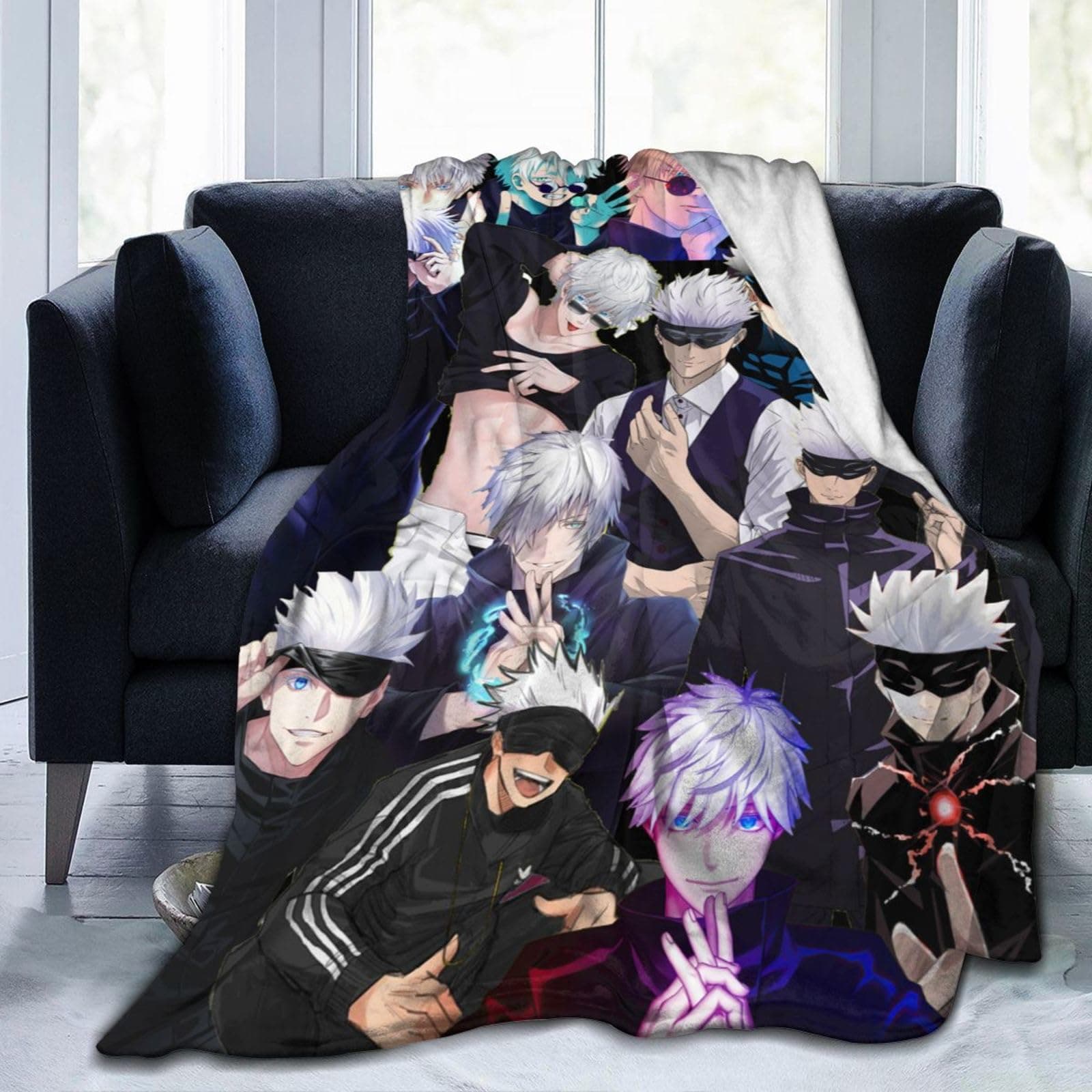 Blanket Gojo Satoru Soft and Comfortable Wool Fleece Throw Blankets for Sofa Office car Camping Yoga Travel Home Decoration Cozy Plush Beach Blanket Gift