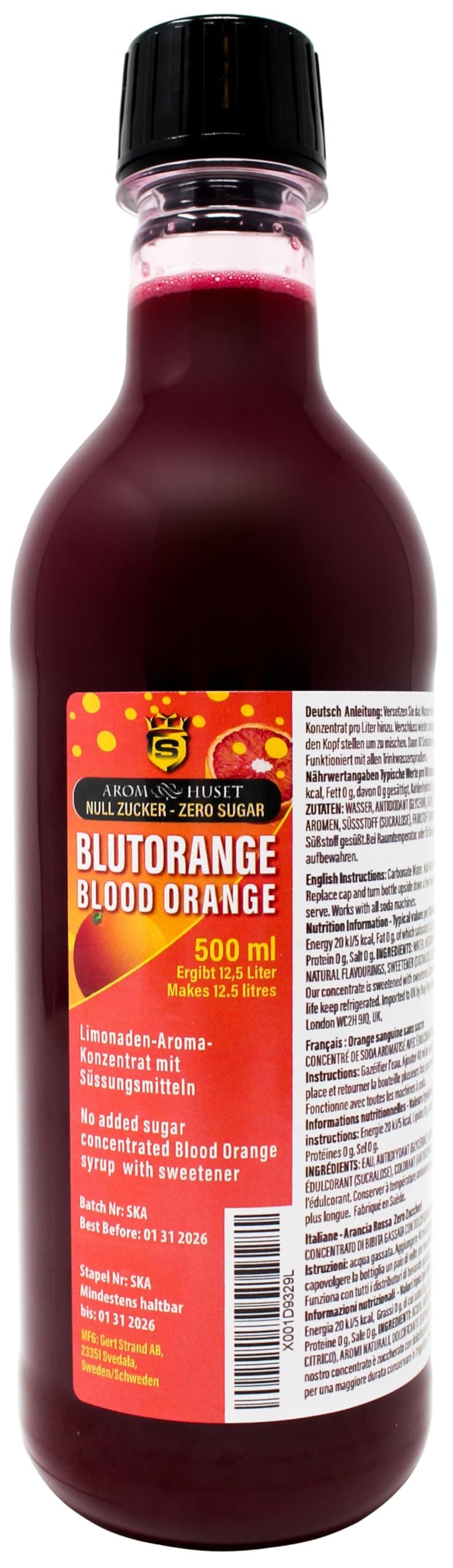 Zero Sugar Blood Orange Soda Syrup Concentrate 500 ml - Make 12.5 Litres of Sugar-Free Soft Drink by Adding Flavouring to Carbonated Sparkling Fizzy Water