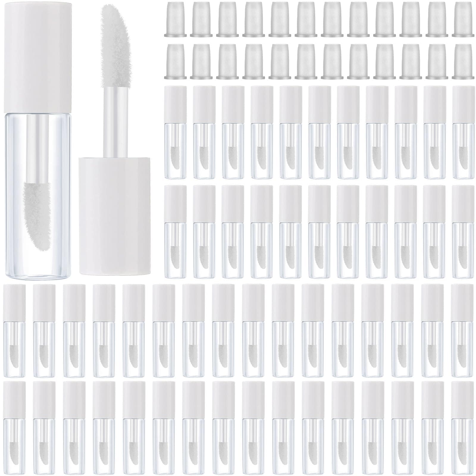 Patelai 100 Pieces Clear Mini Lip Gloss Tube Refillable Empty Lip Balm Gloss Containers Bottles Transparent Mini Lipstick Containers for Women DIY Makeup (White,1.2ml)