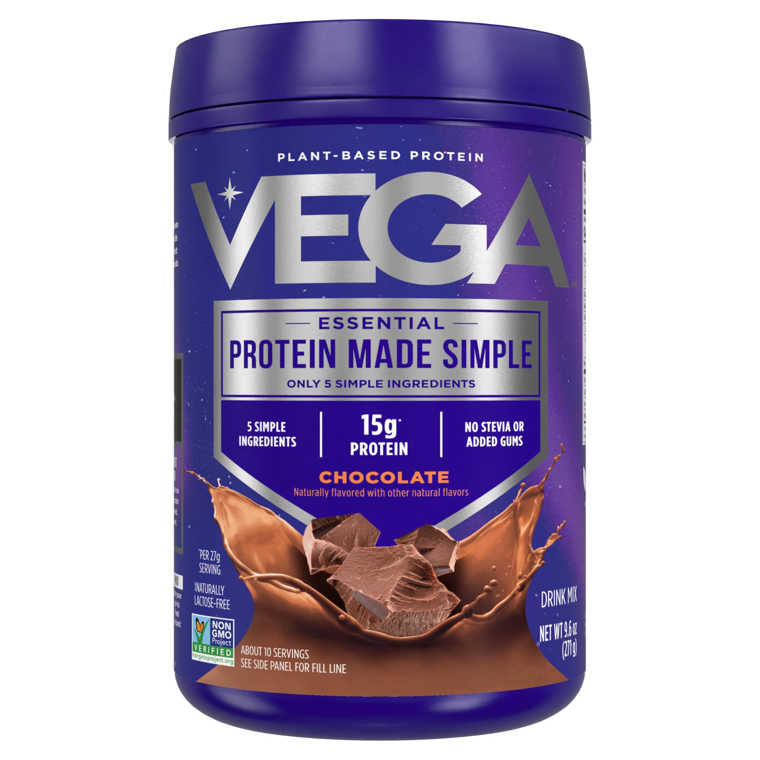 Protein Made Simple - 15g Plant-Based Pea Protein, Chocolate, 10 Servings, Stevia Free, No Artificial Sweeteners or Gums, Non-GMO, Gluten Free, Dairy Free, 9.6oz (Packaging May Vary)