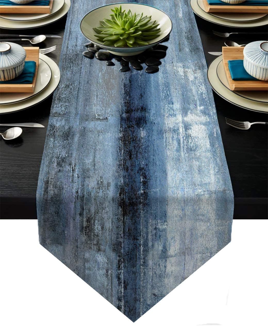 AILUER Blue and Grey Table Runner,Abstract Modern Art Burlap Table Runners for Table Dresser Runner Farmhouse Style for Dinner Party Holidays Home Decoration (Blue Grey, 13"x 71")