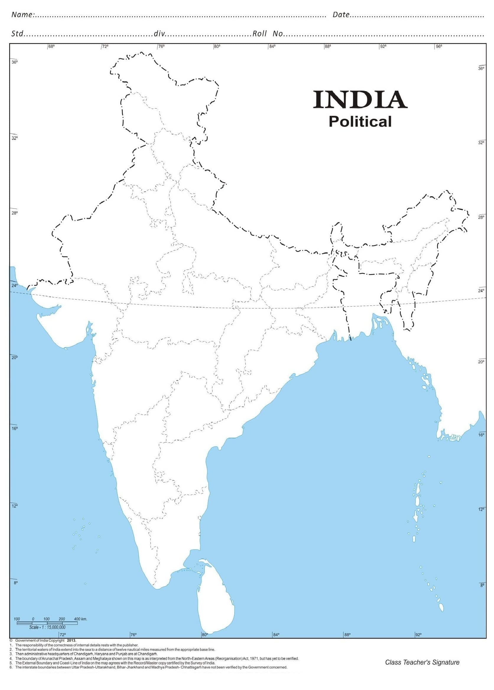 India Political (100 Nos) Outline map | Multipurpose map For School/College Assignments/Projects/Practical