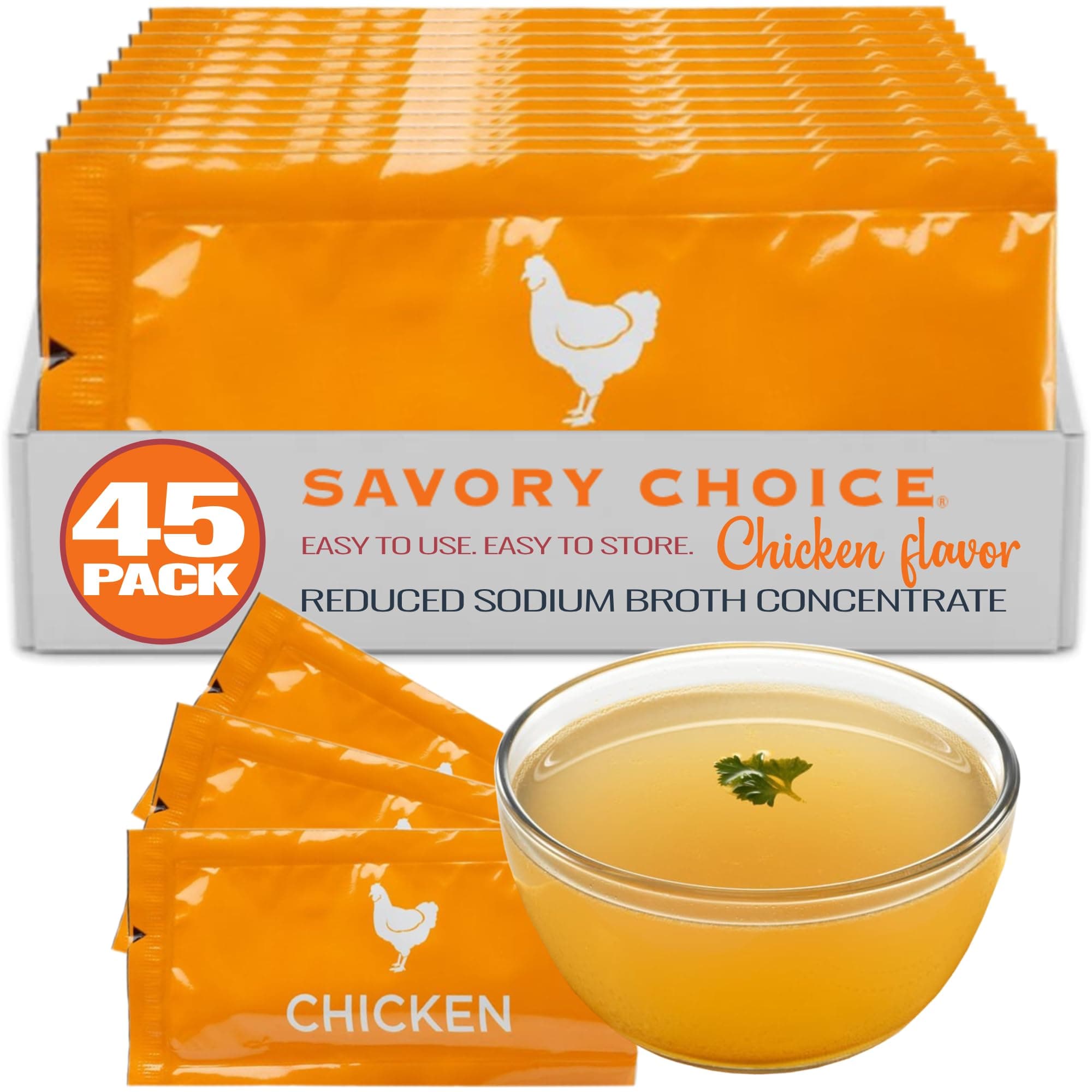 Reduced Sodium Chicken Broth Concentrate, 45 Packets (9.6g) - Gluten-Free, Diary-Free Broth Concentrate