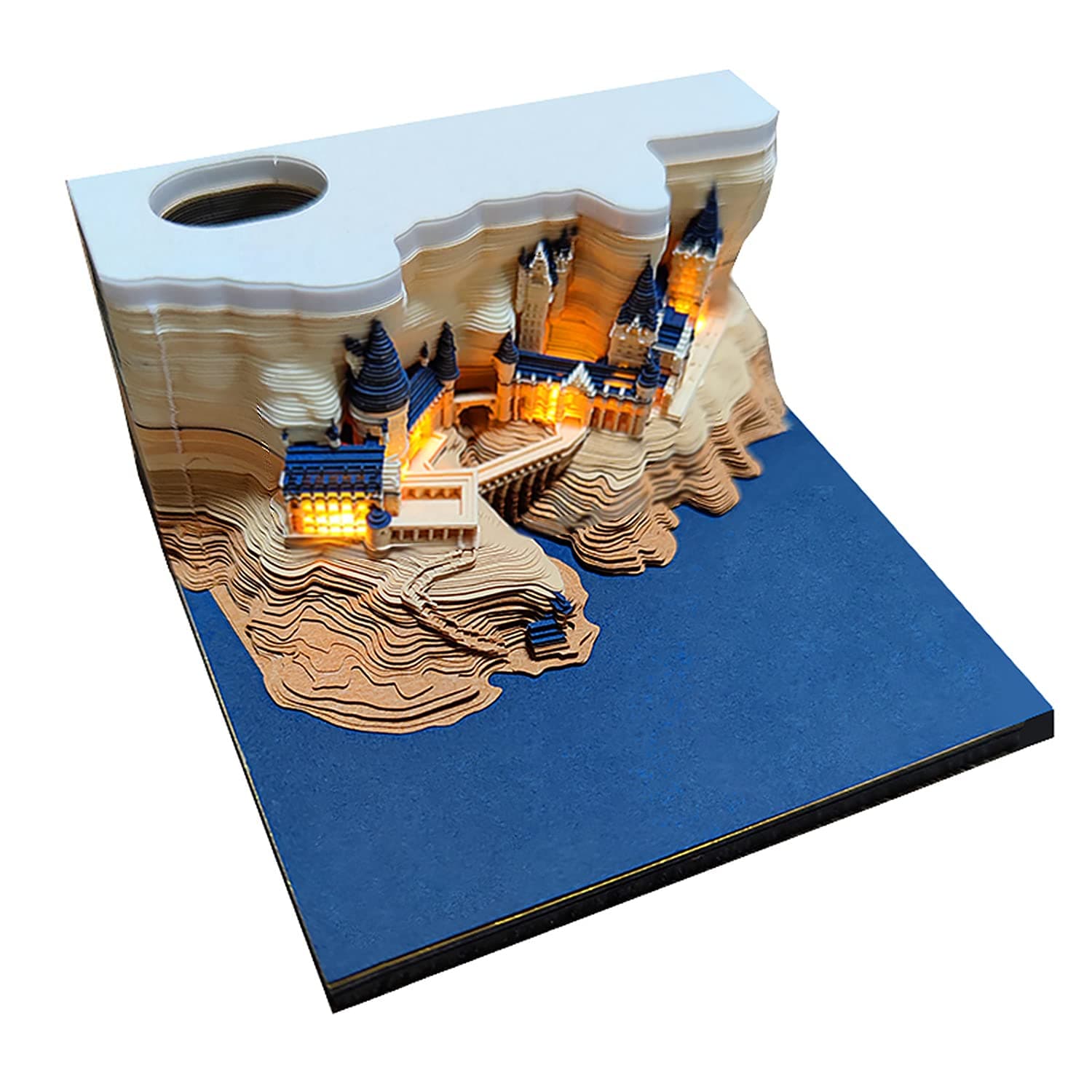 3D Memo Pad Castle with Lights, Multifunctional Post Notes Notepad Paper Craft Office Home Decor, Tear Off Reveal Magic Non-Sticky Note DIY Creative Gift (3DBQ01)