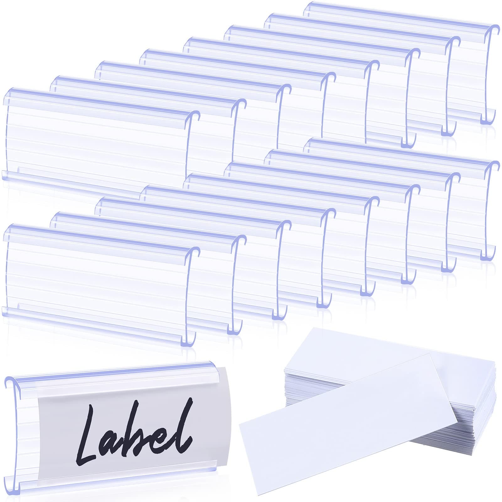 Yulejo 100 Pcs Wire Shelf Label Holders Wire Label Holder Plastic Shelf Tags for Wire Shelving Metro Shelving Clips Shelf Label Clips with Label Paper Inserts, Compatible with 1-1/4 Inch Shelves