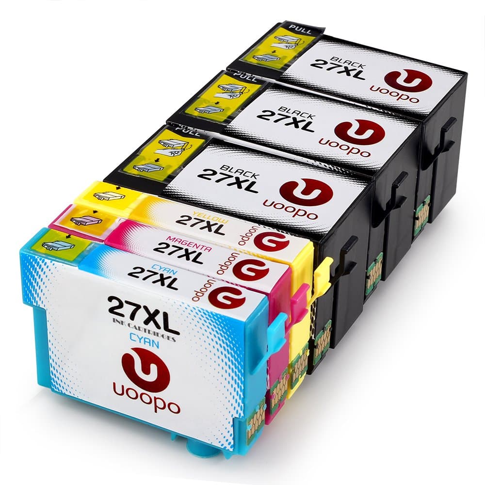 Uoopo 27XL 6 Pack Compatible Ink Cartridges Replacement for Epson 27 27XL Work for Epson Workforce WF-7610DWF WF-3620DWF WF-3640DTWF WF-7110DTW WF-7620DTWF Printer. (3 Black 1 Cyan 1 Magenta 1 Yellow)